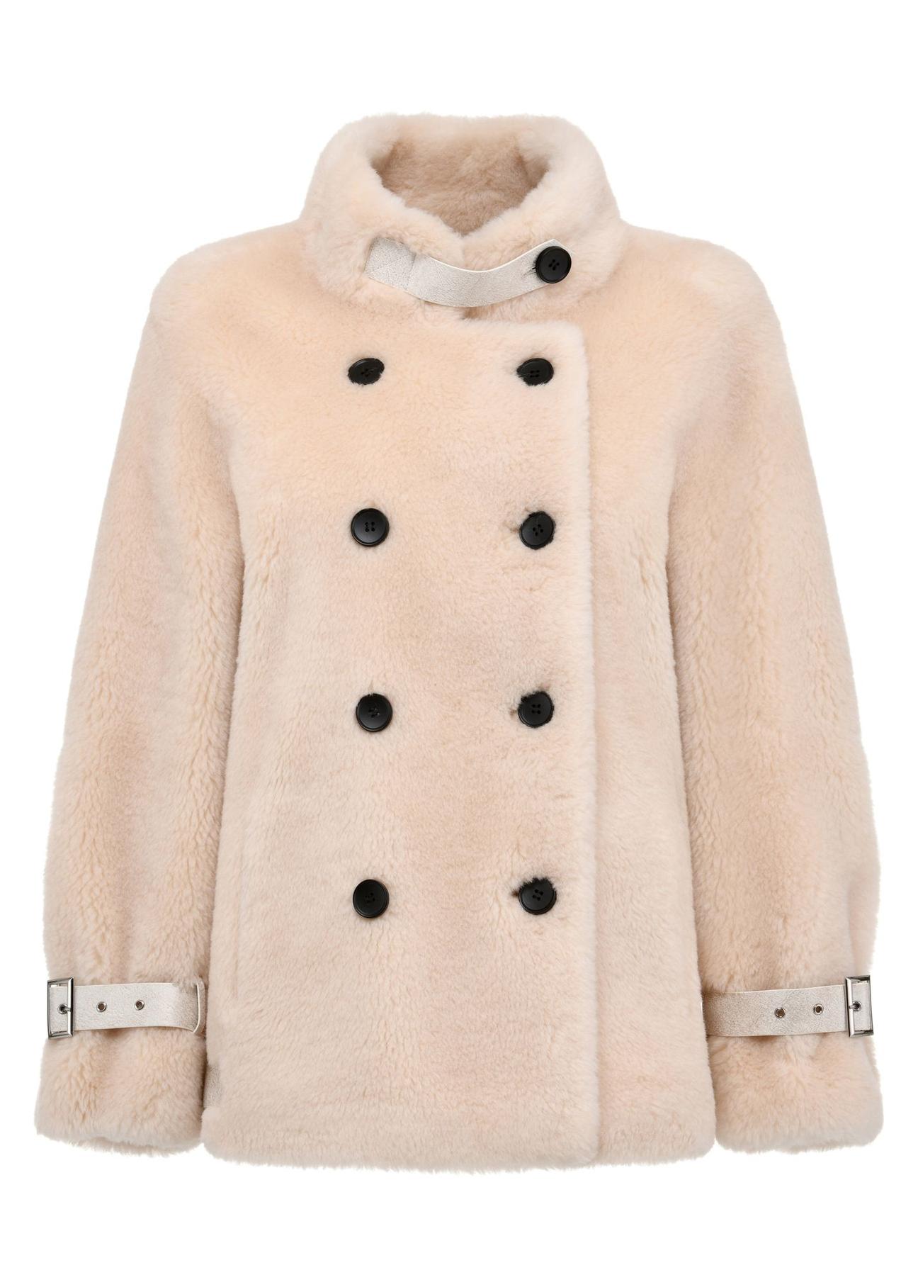 Women's beige wool fur coat FUTDW-0028-81(Z24)