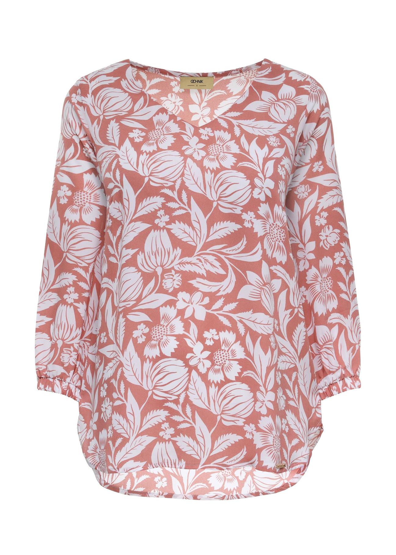 Pink women's blouse with a flower motif BLUDT-0183-34(Z24) 04