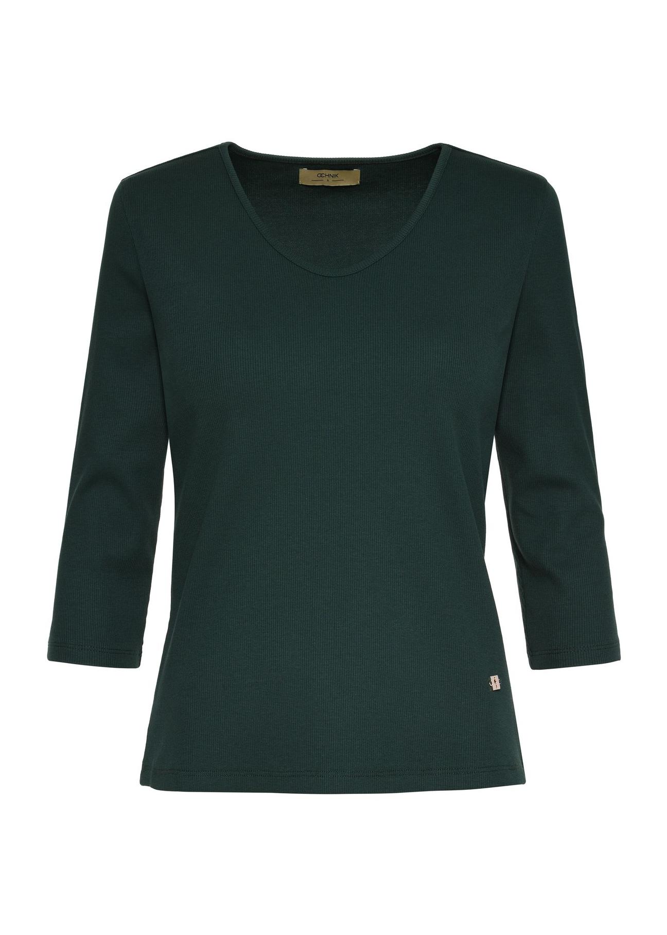 Women's dark green V-neck blouse LSLDT-0036-53(Z24)-01