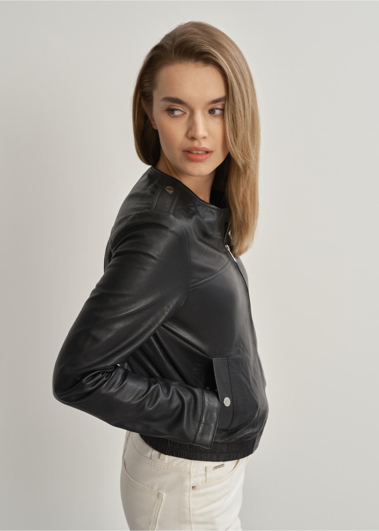 Women's leather jacket with zipper KURDS-0410-1298(W23)-02