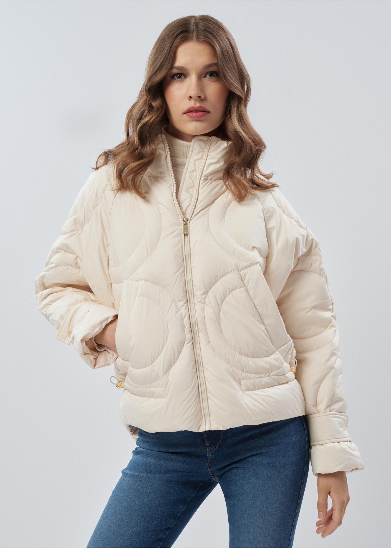 Beige women's hoodless jacket KURDT-0488-81(Z23)-02