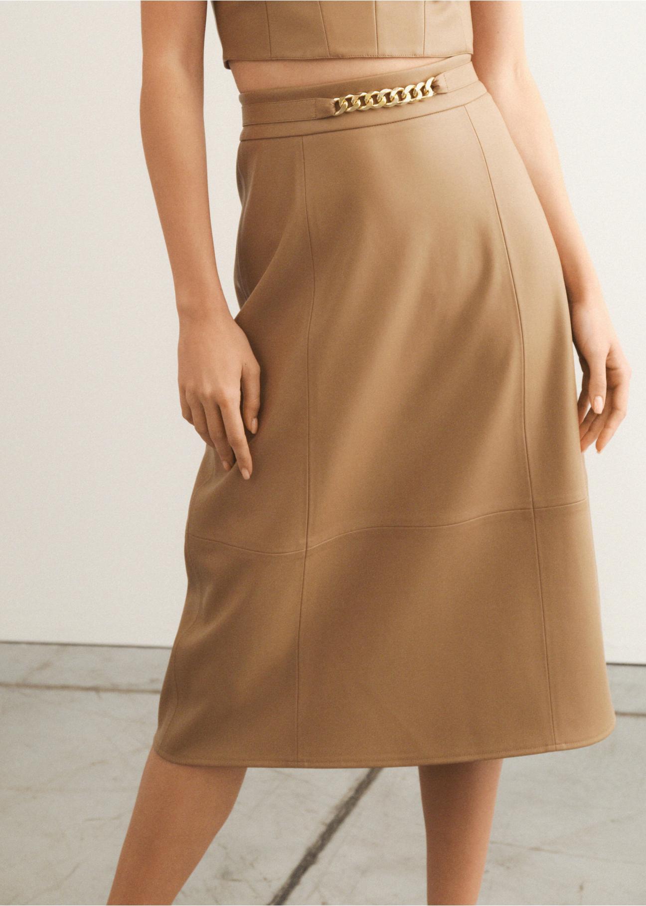 Beige imitation leather skirt SPCDP-0002-81(W23)-01