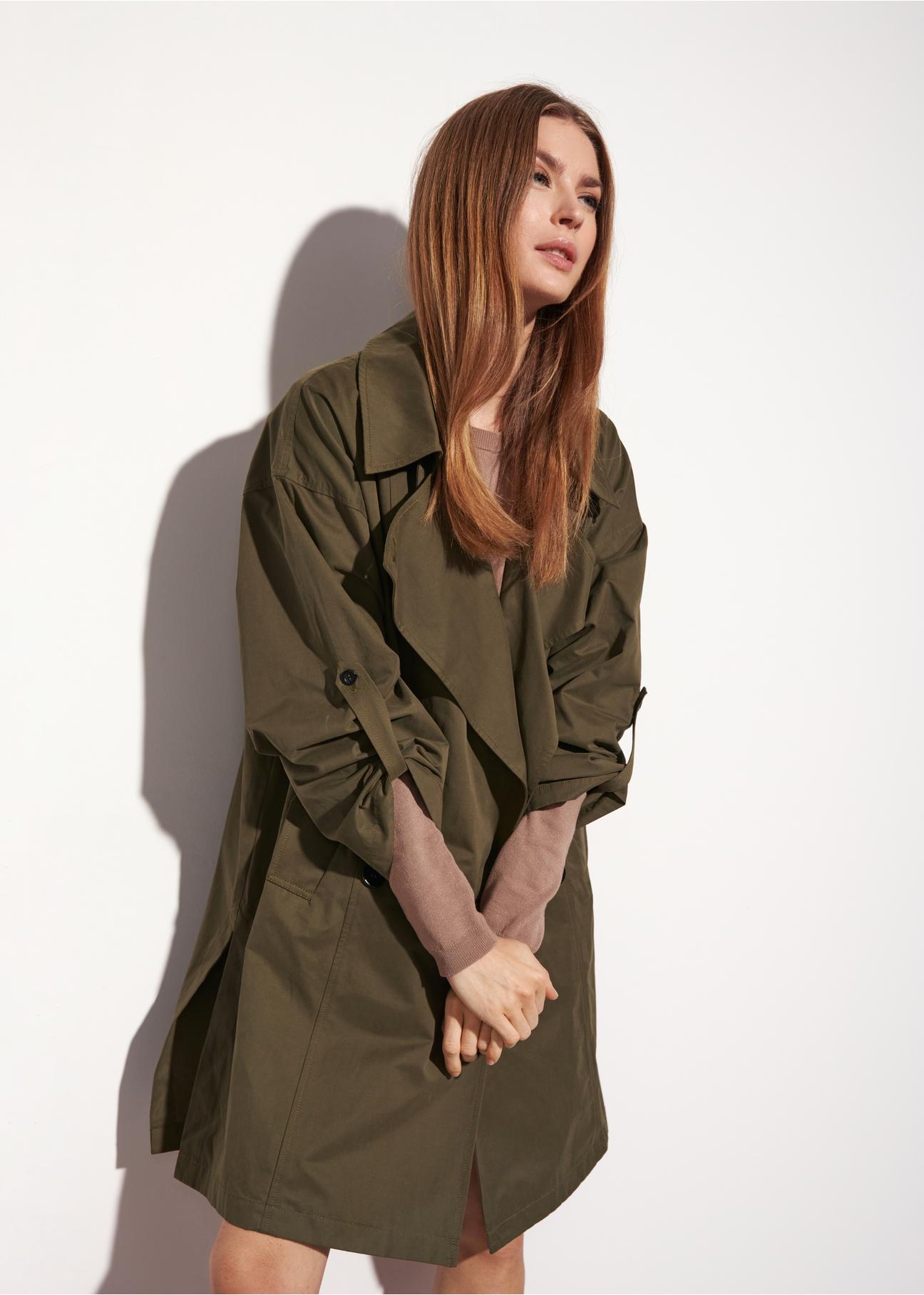 Women's double-breasted green coat KURDT-0445-51(W23)-02