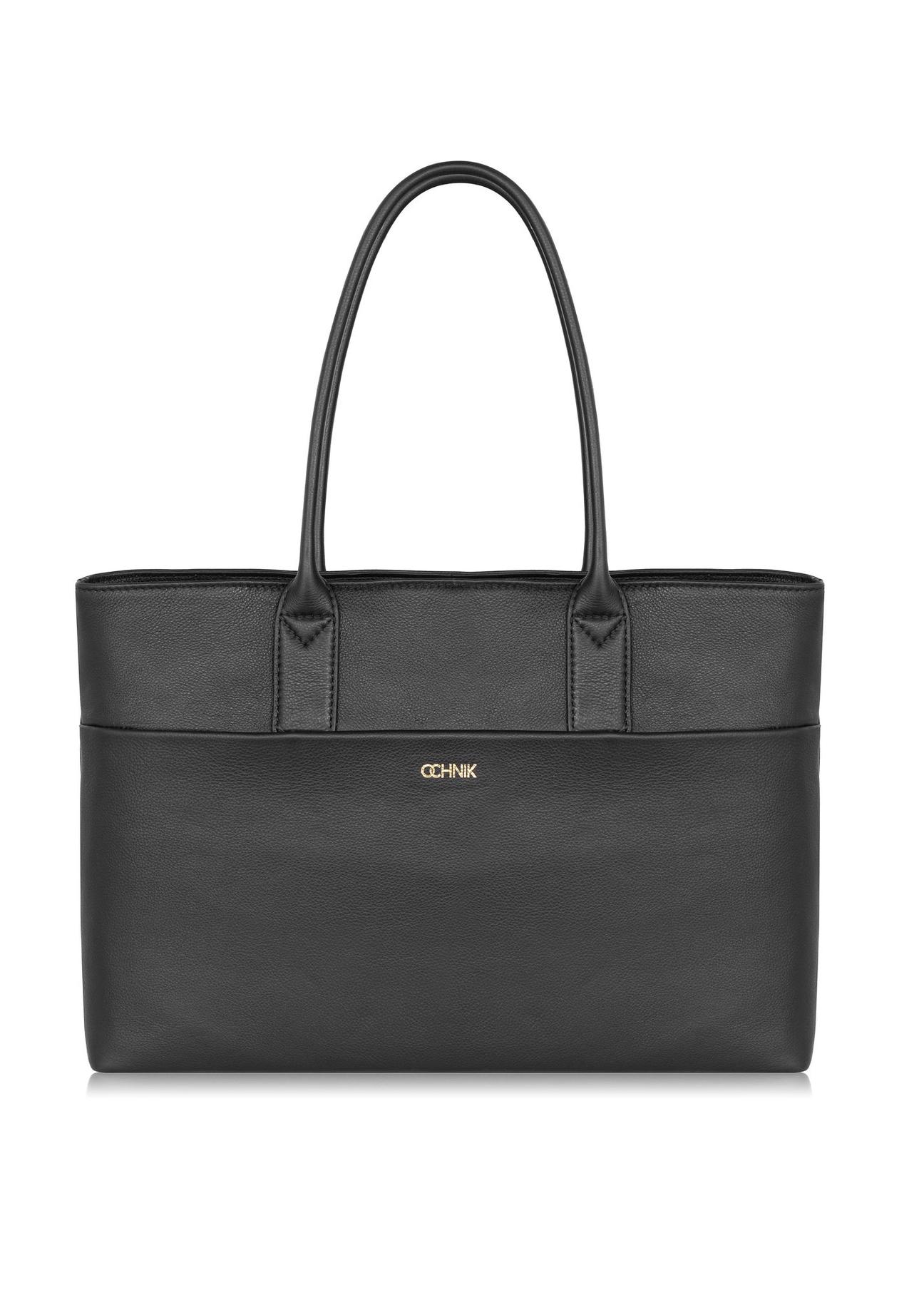 Women's black leather shopper bag TORES-0989-99(W24)-01