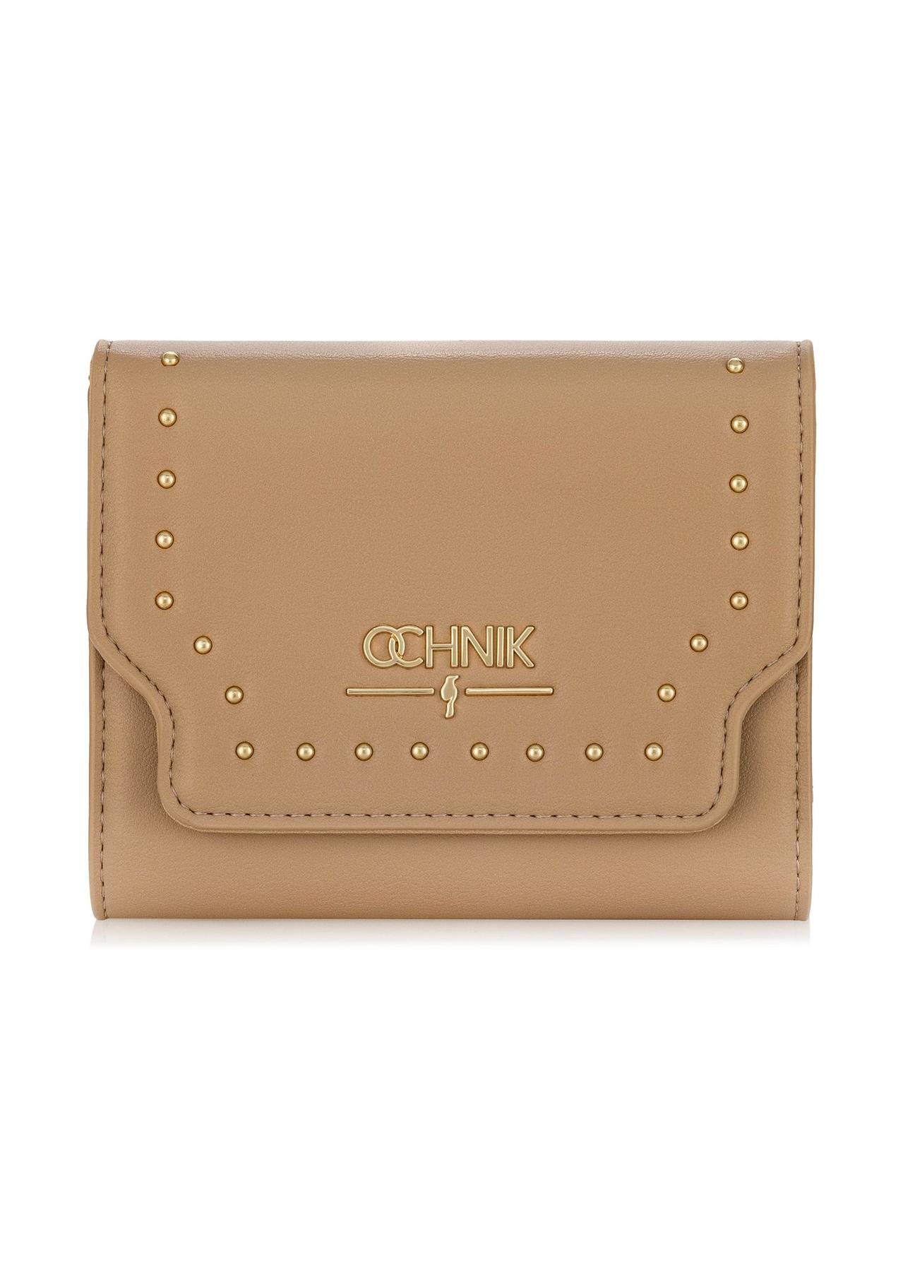 Beige women's wallet with rhinestones POREC-0379-82(W24)-01