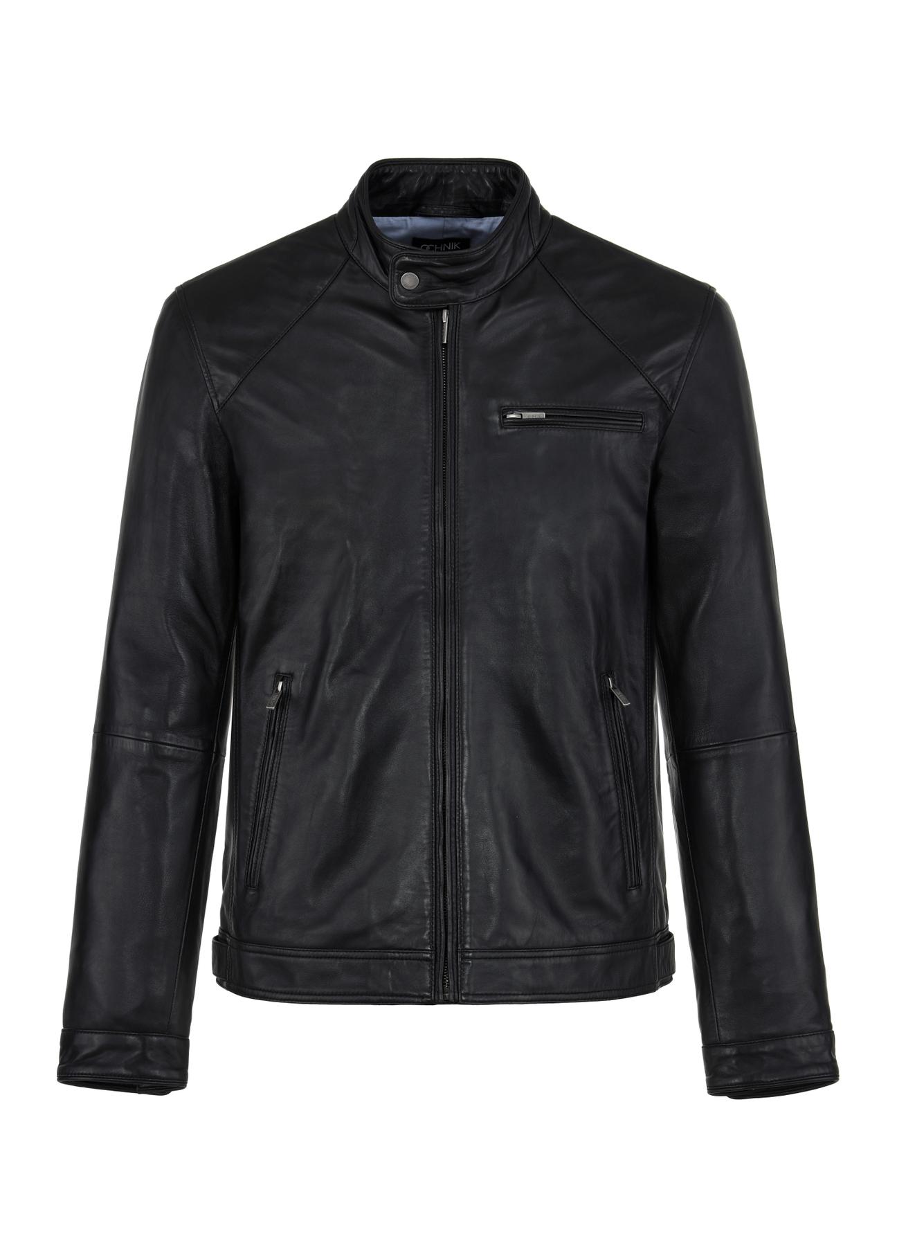 Black classic leather jacket for men KURMS-0328-5491(W24)-05