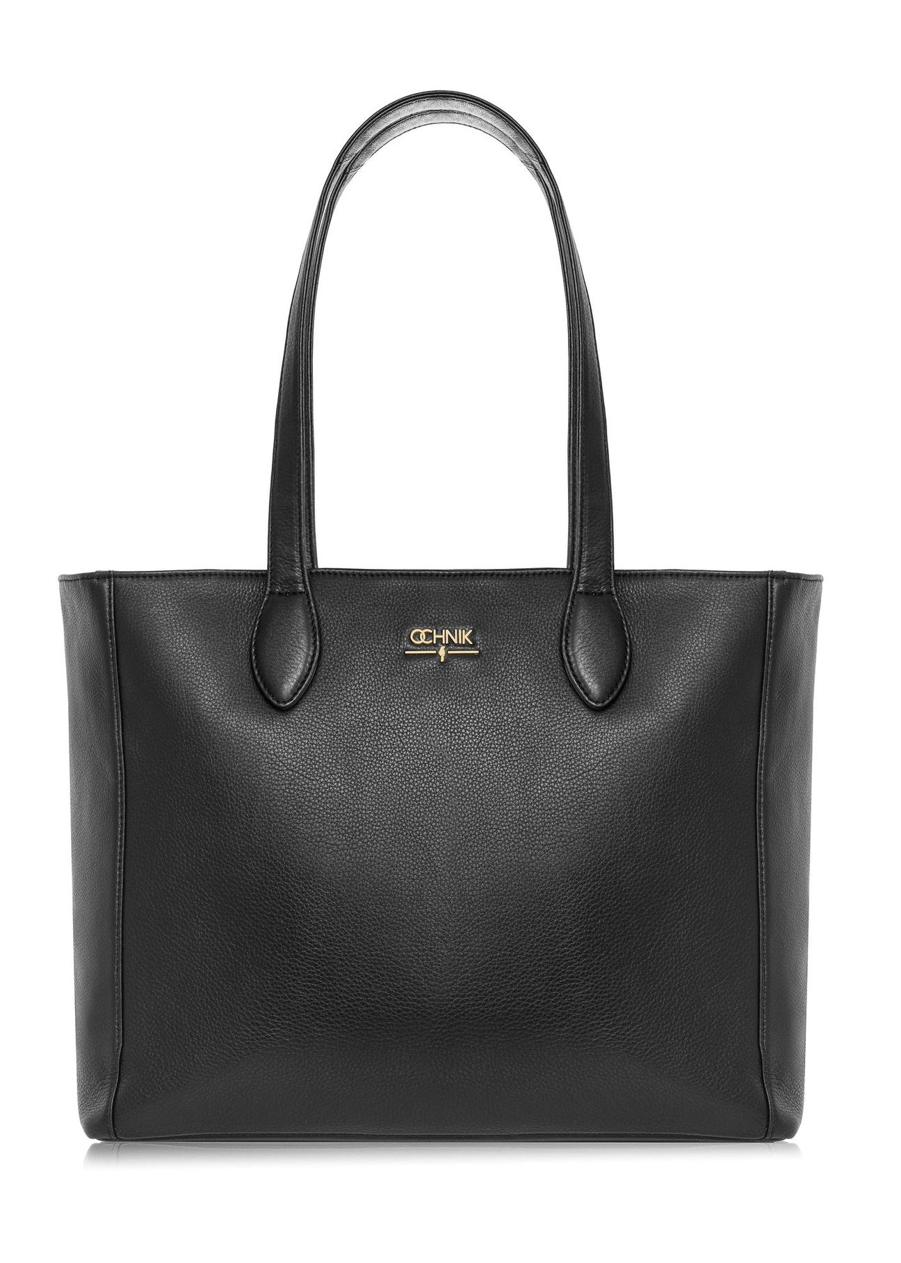 Black leather shopper bag for women TORES-0971D-99(W25)-01