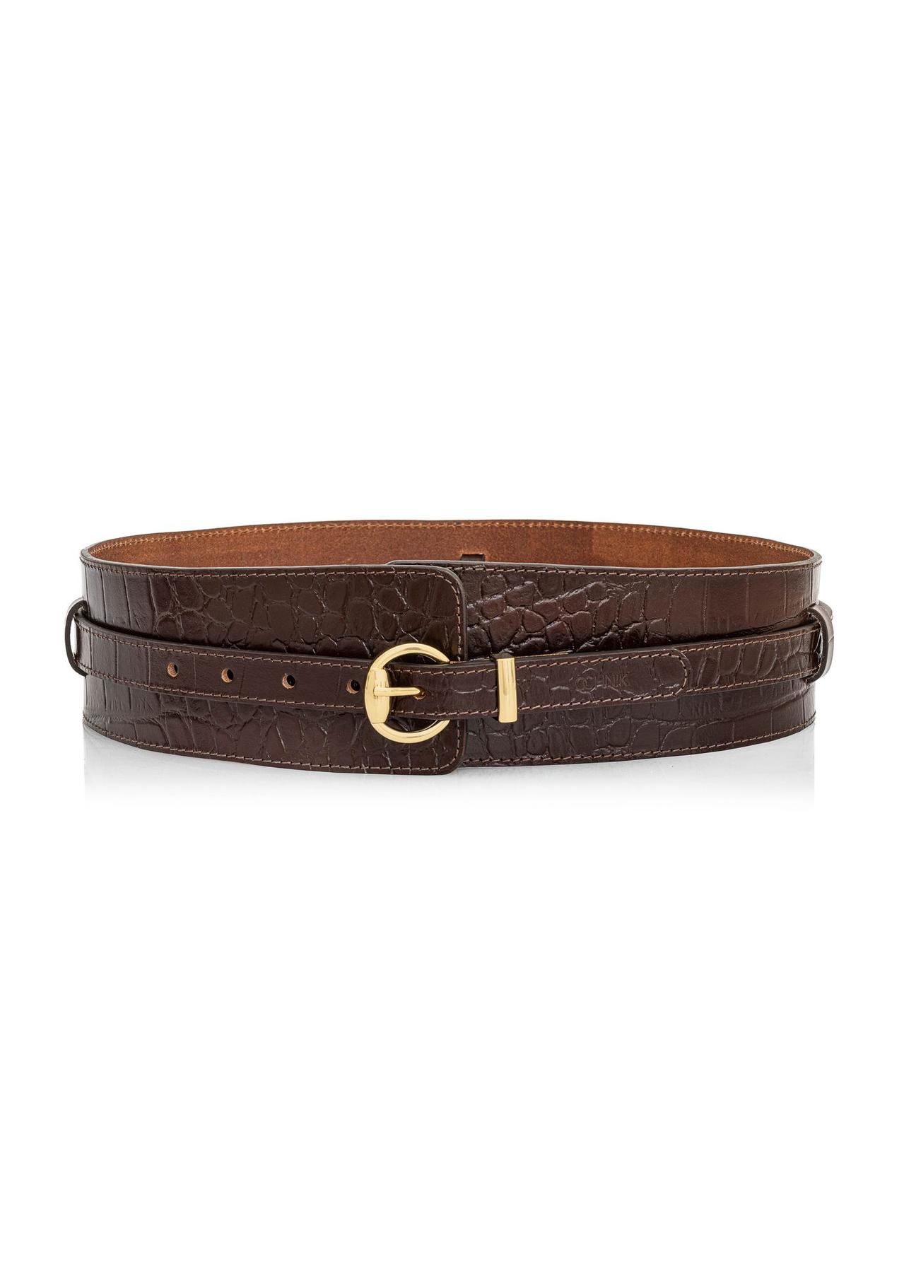 Brown leather women's belt 2in1 PASDS-0314-89(Z24)-01