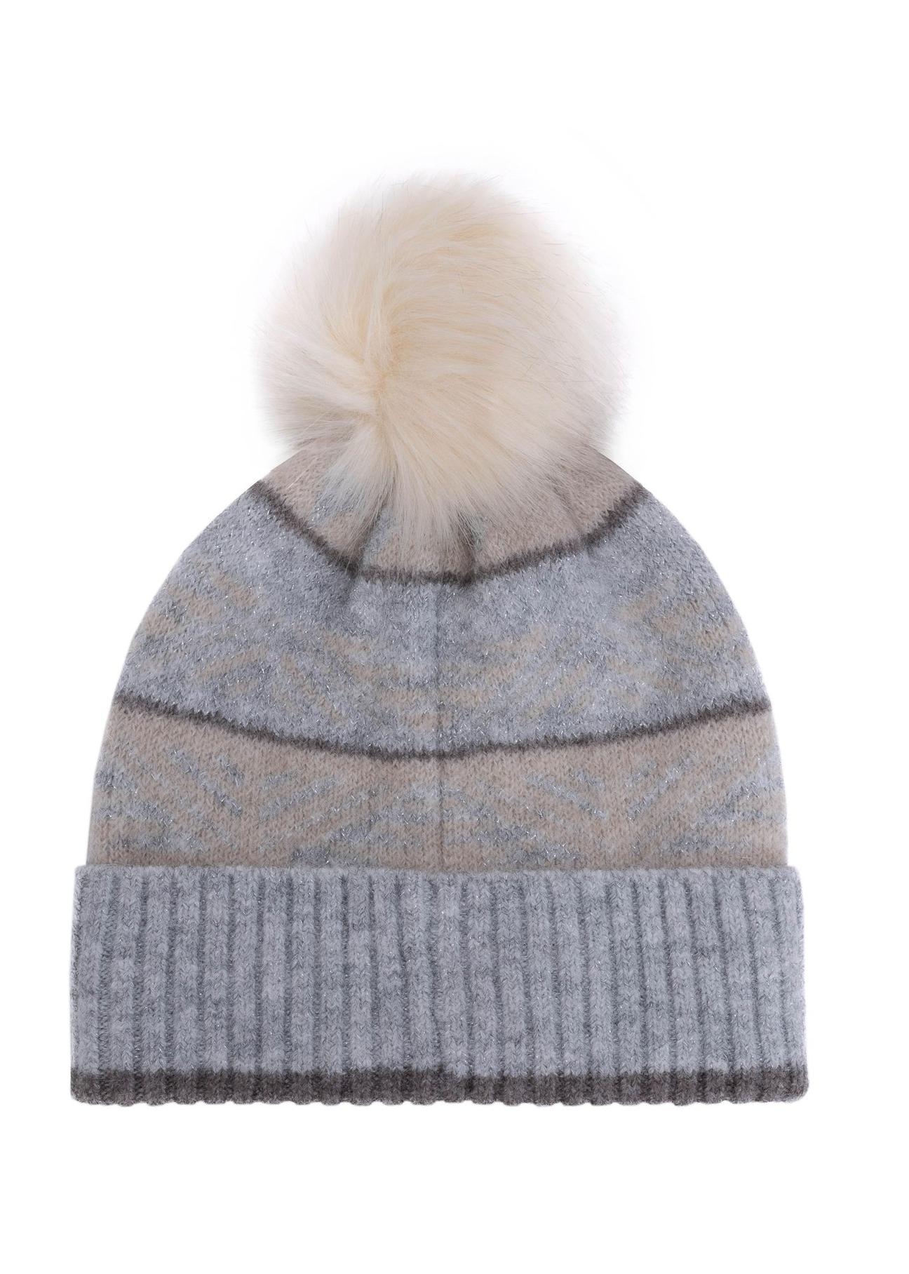 Women's winter hat with stripes CZADT-0190-61(Z24)-02