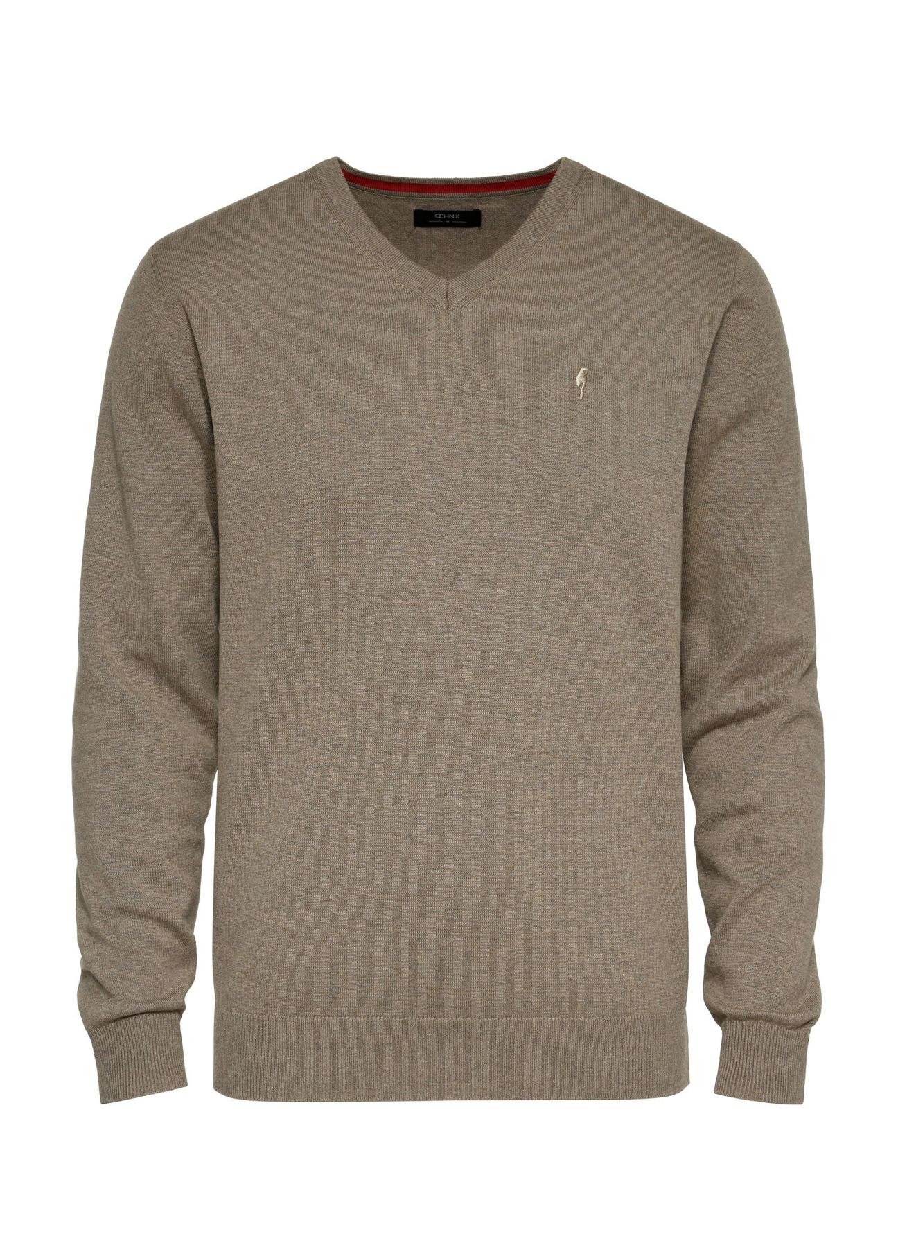 Beige men's sweater with a logo SWEMT-0159-81(Z24)-01