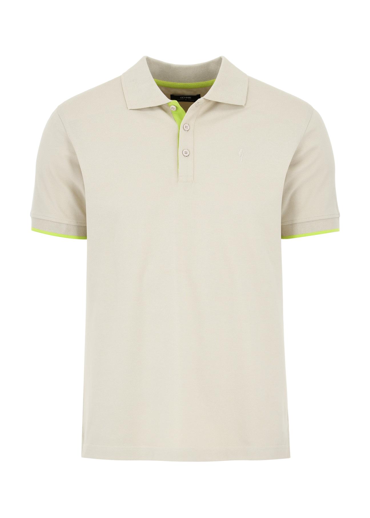 Beige men's polo shirt POLMT-0045A-81(W24)-03