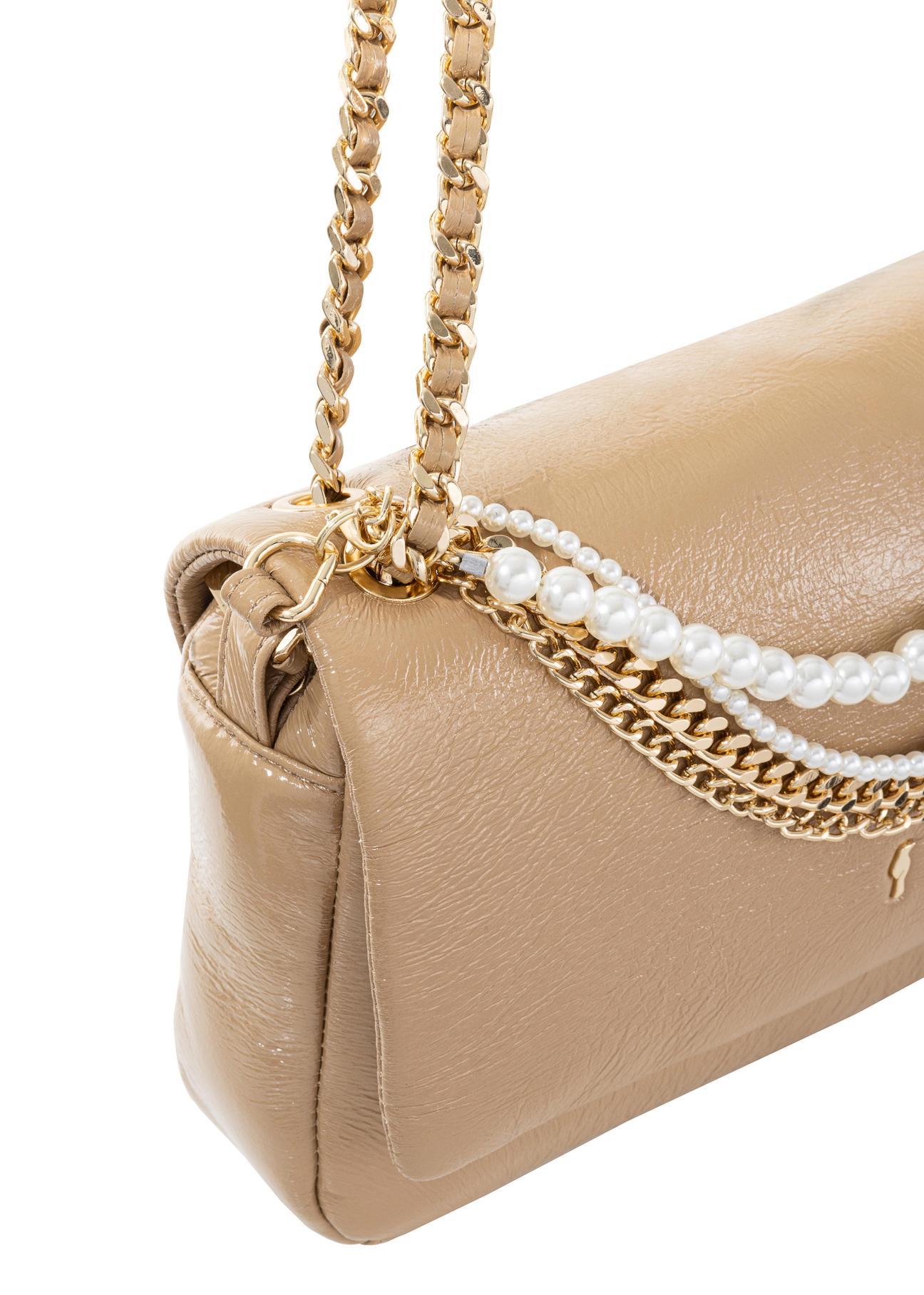 Beige women's handbag with pearls TOREC-0787-81(W23)-06