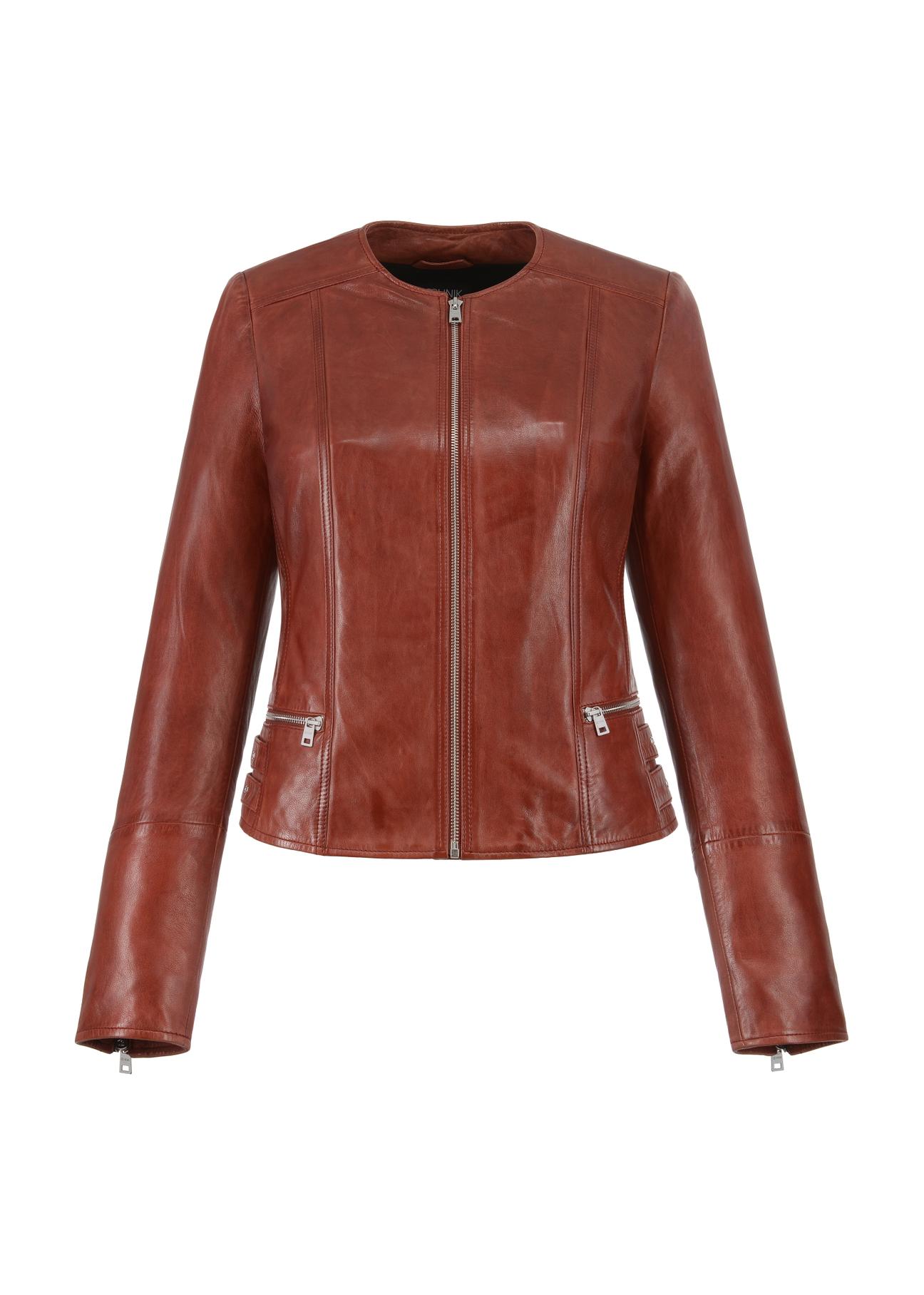 Women's maroon leather jacket KURDS-0414-1289(W23)-04