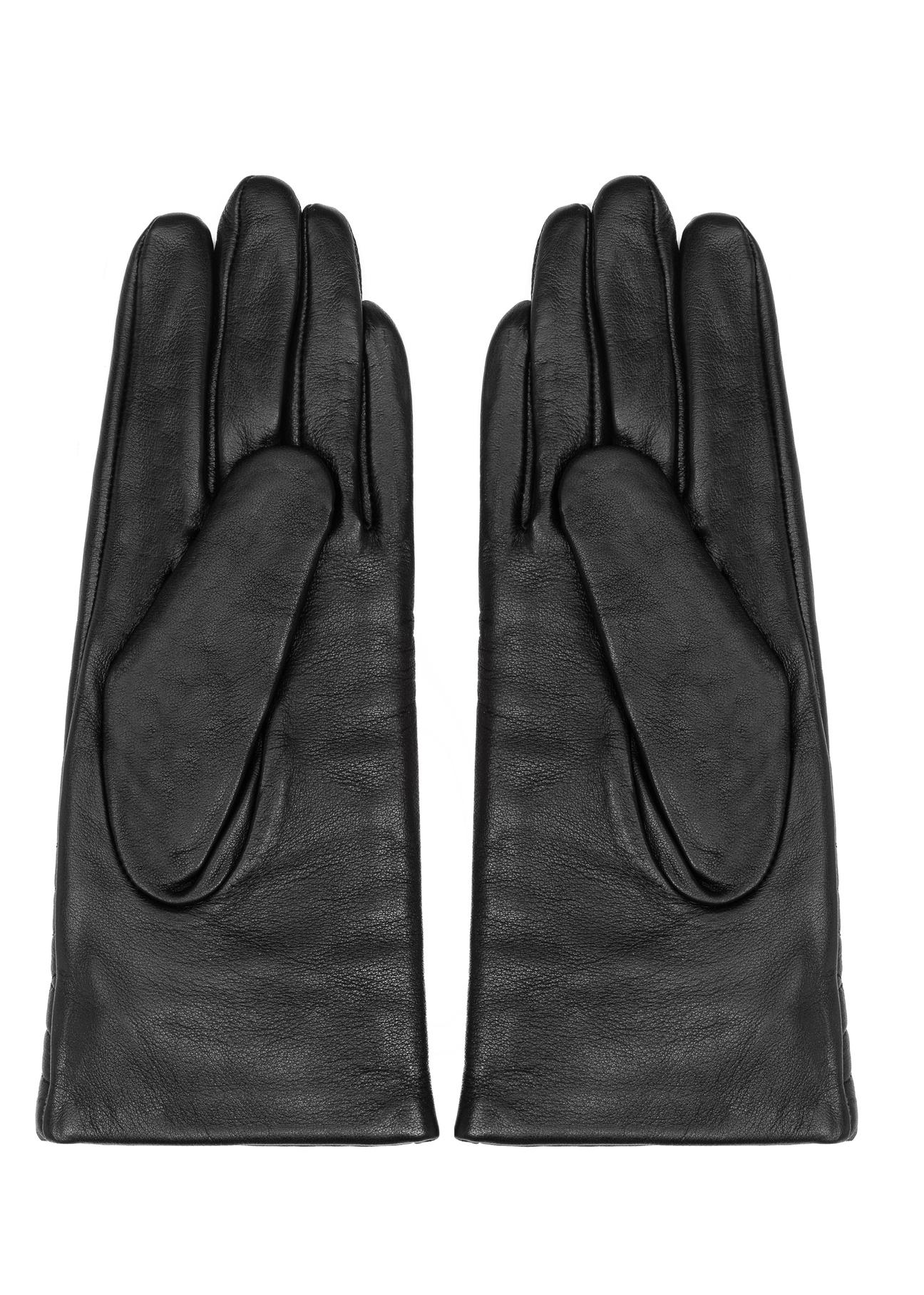 Women's black leather gloves REKDS-0023-99(Z24)