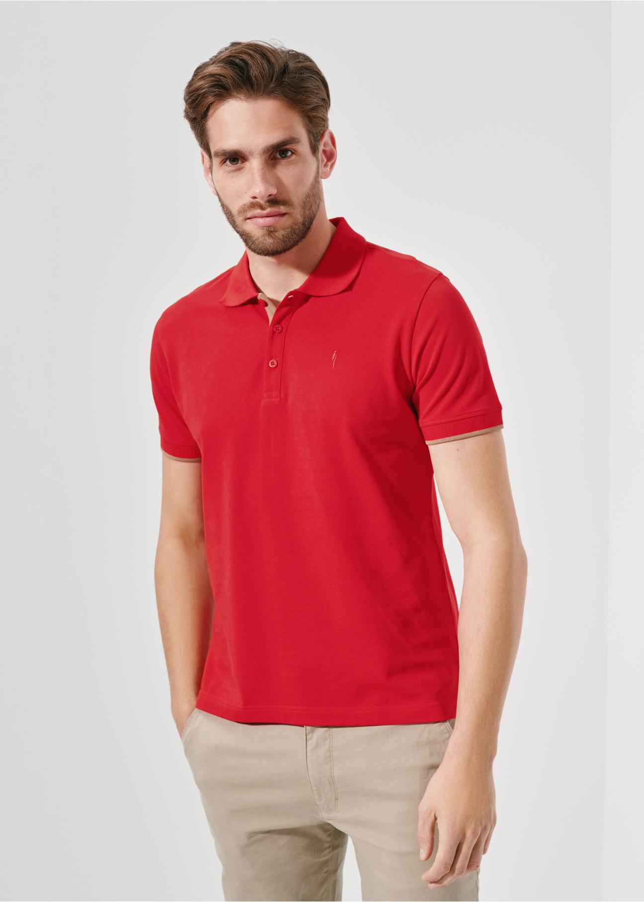 Red men's polo shirt POLMT-0045A-40(W24)-01