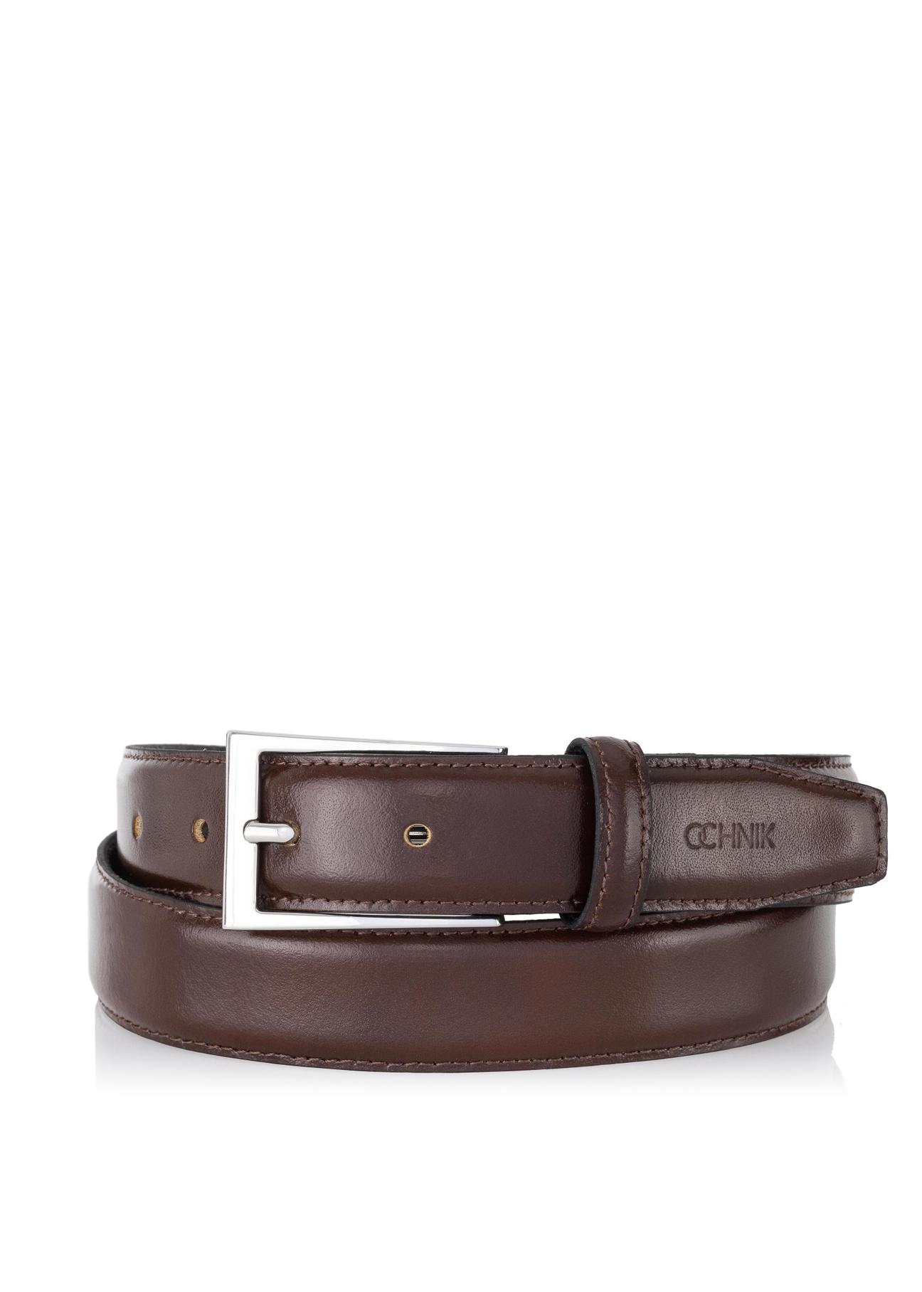 Brown leather men's belt PASMS-0244-89(Z24)-01