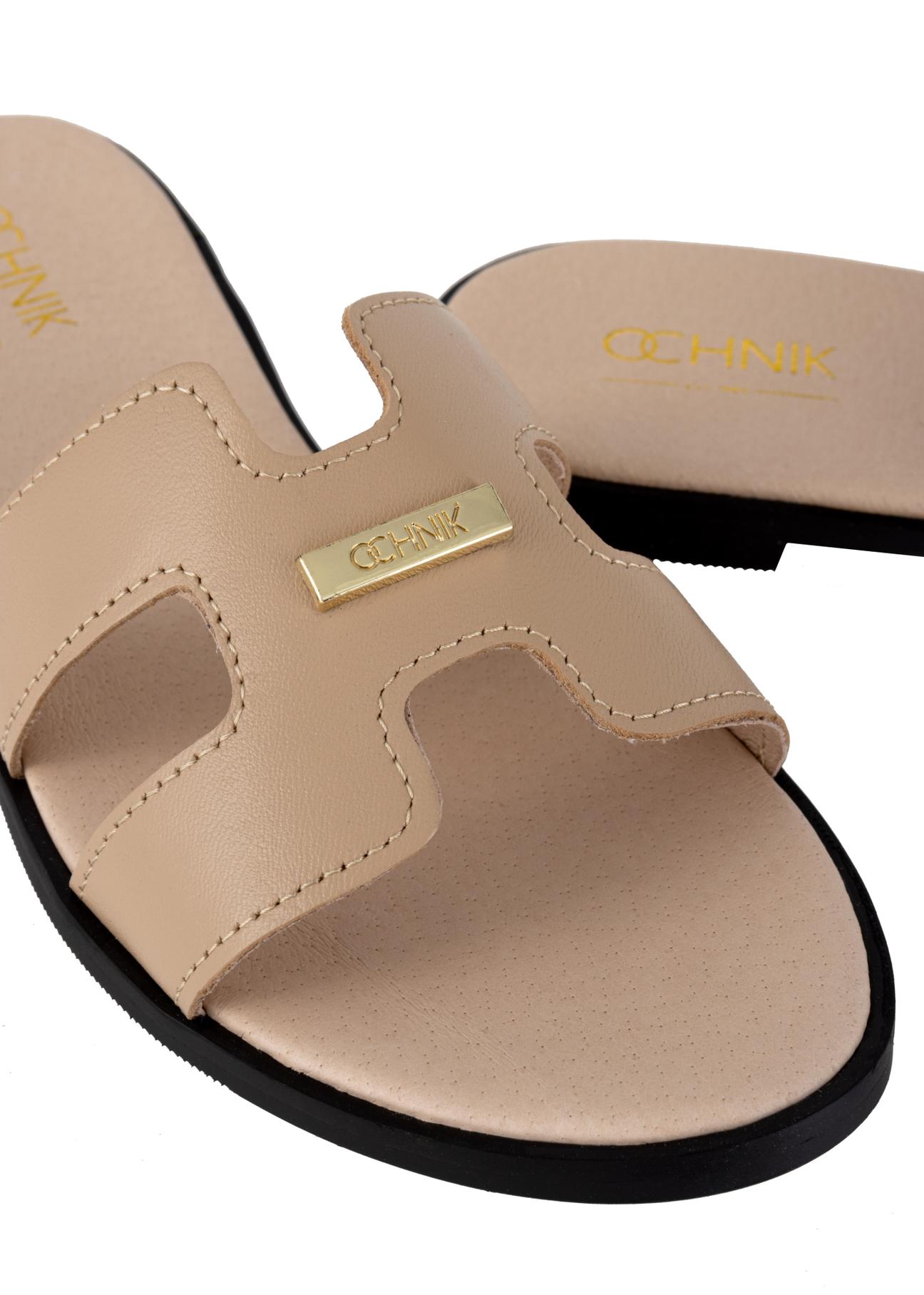 Women's beige leather flip-flops BUTYD-0725A-81(W24)-06