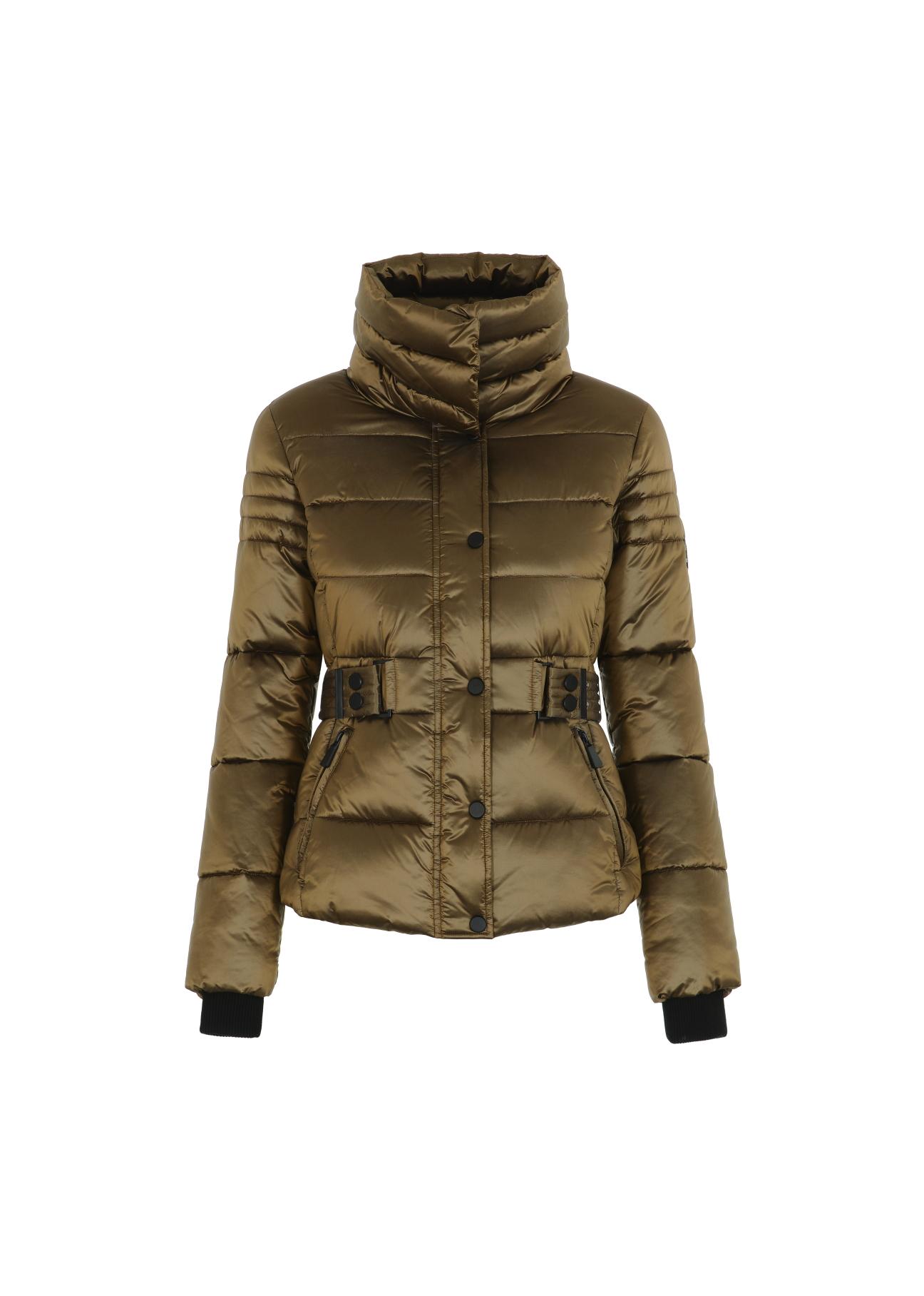 Olive colored women's jacket with welts KURDT-0329-28(Z21)-03