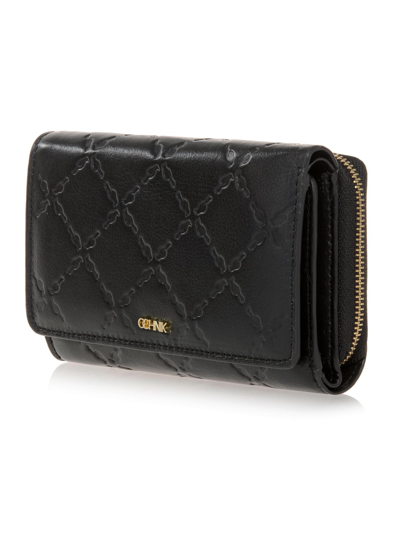 Black leather women's wallet with embossing PORES-0882-99(Z23)-03