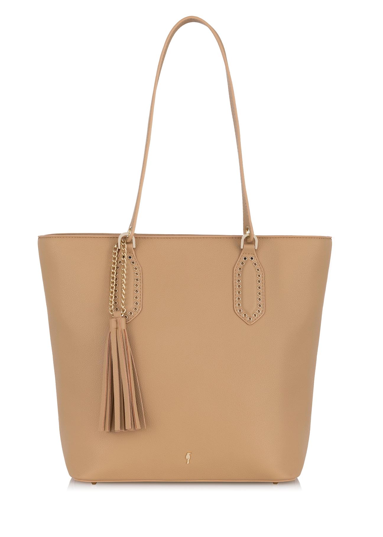 Beige padded faux leather shopper bag TOREC-0905-80(W24)-01