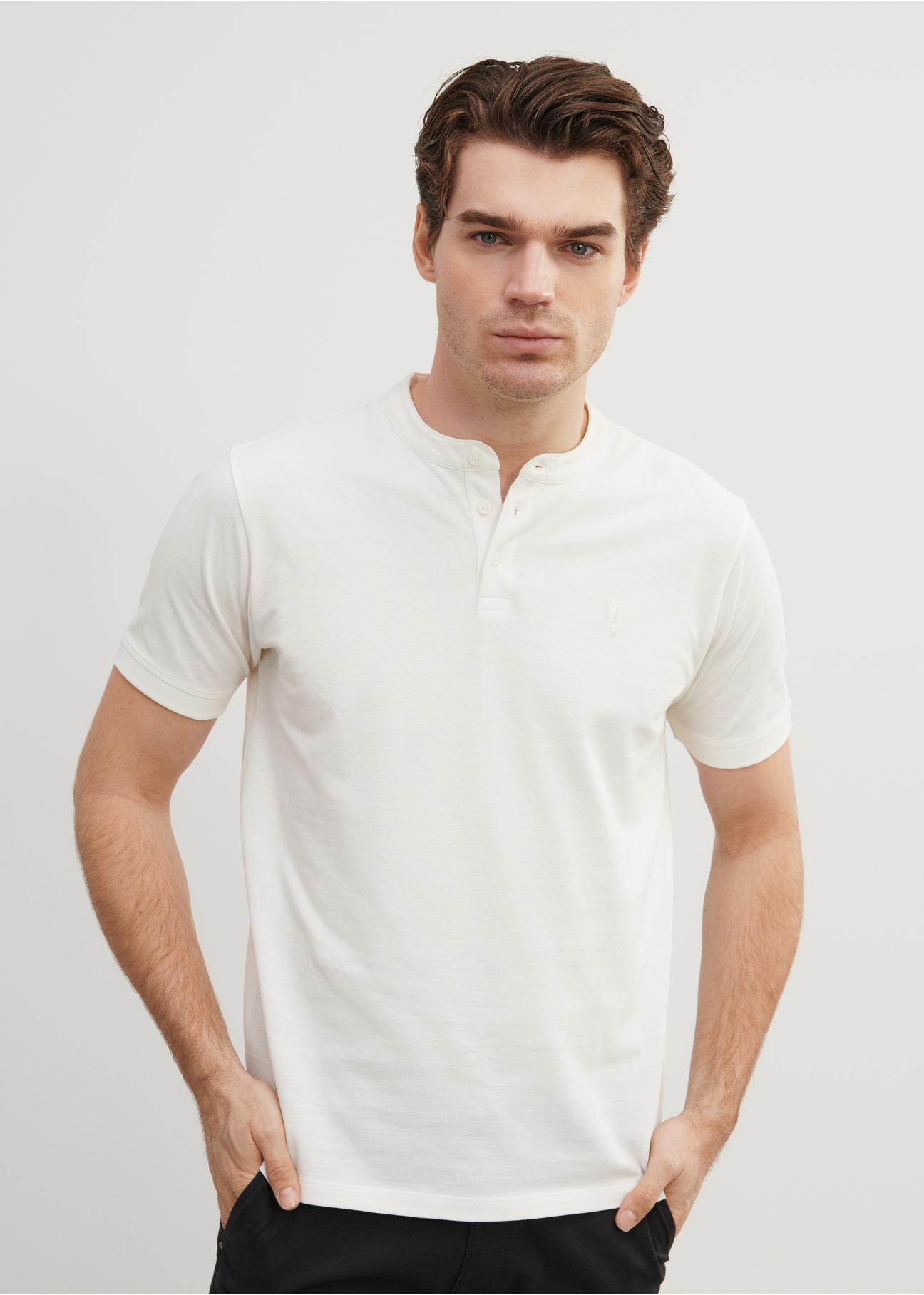 White polo shirt with stand-up collar POLMT-0061-11(W24)-02