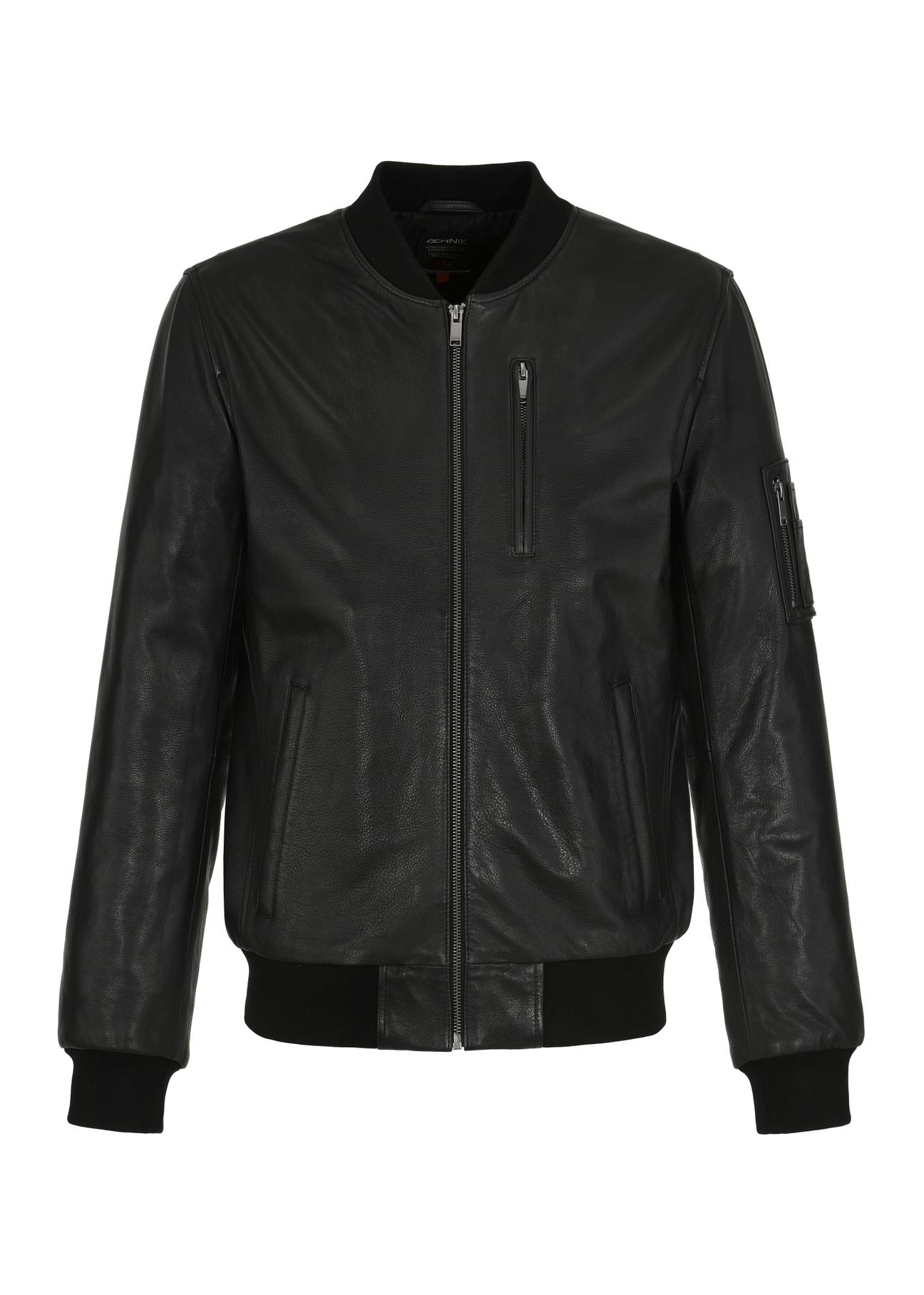 Men's black leather bomber jacket KURMS-0336-1375(W24)-04