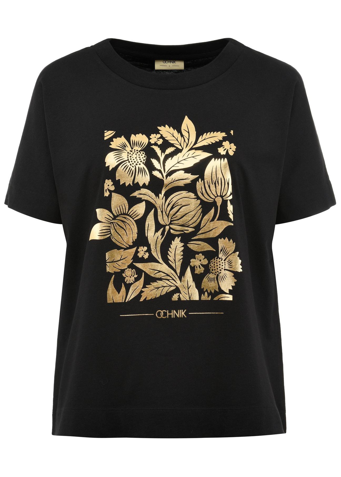 Black women's t-shirt with floral print TSHDT-0132-99(Z24)-01