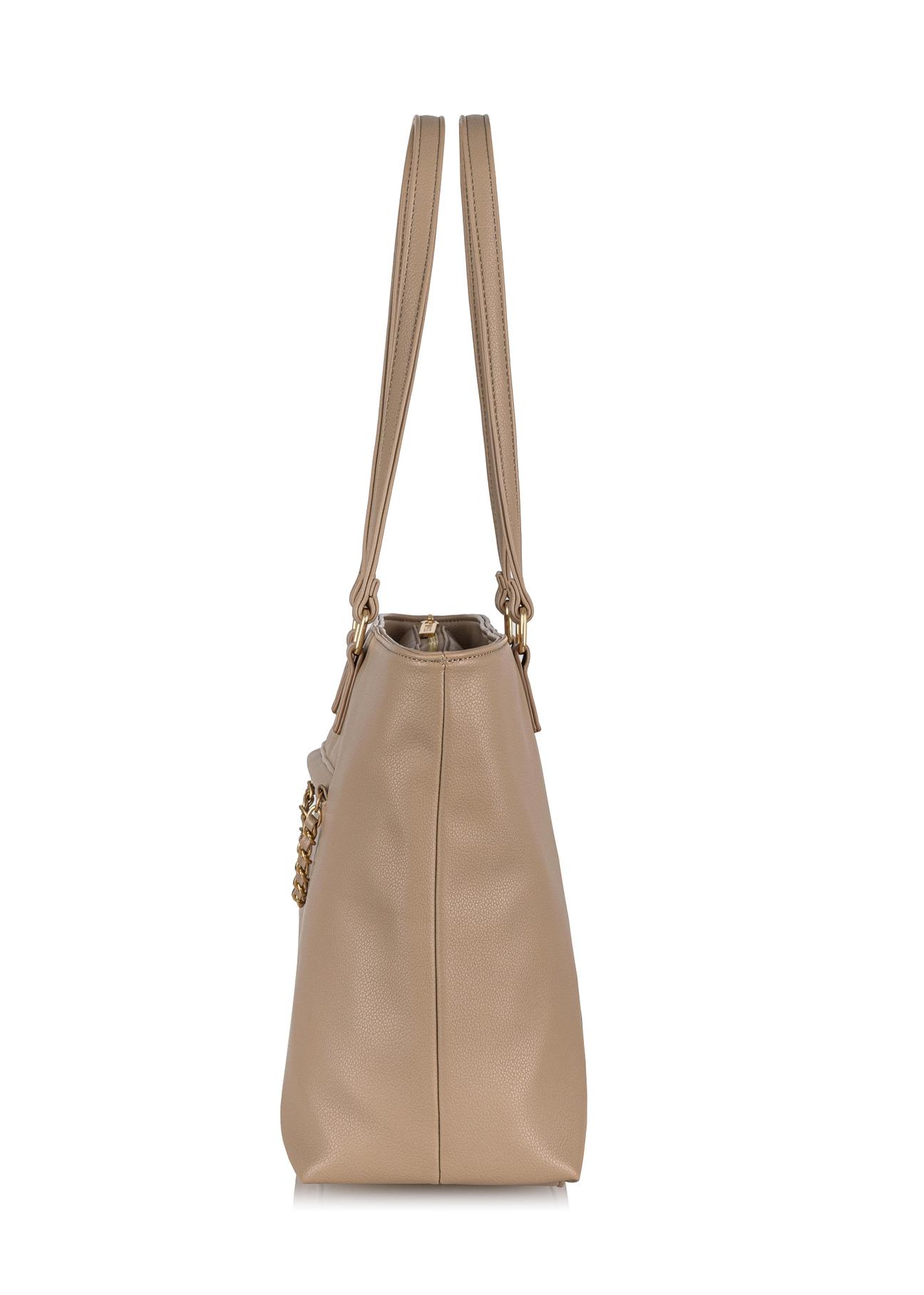 Beige women's handbag with pocket TOREC-0753-81(W23)-03