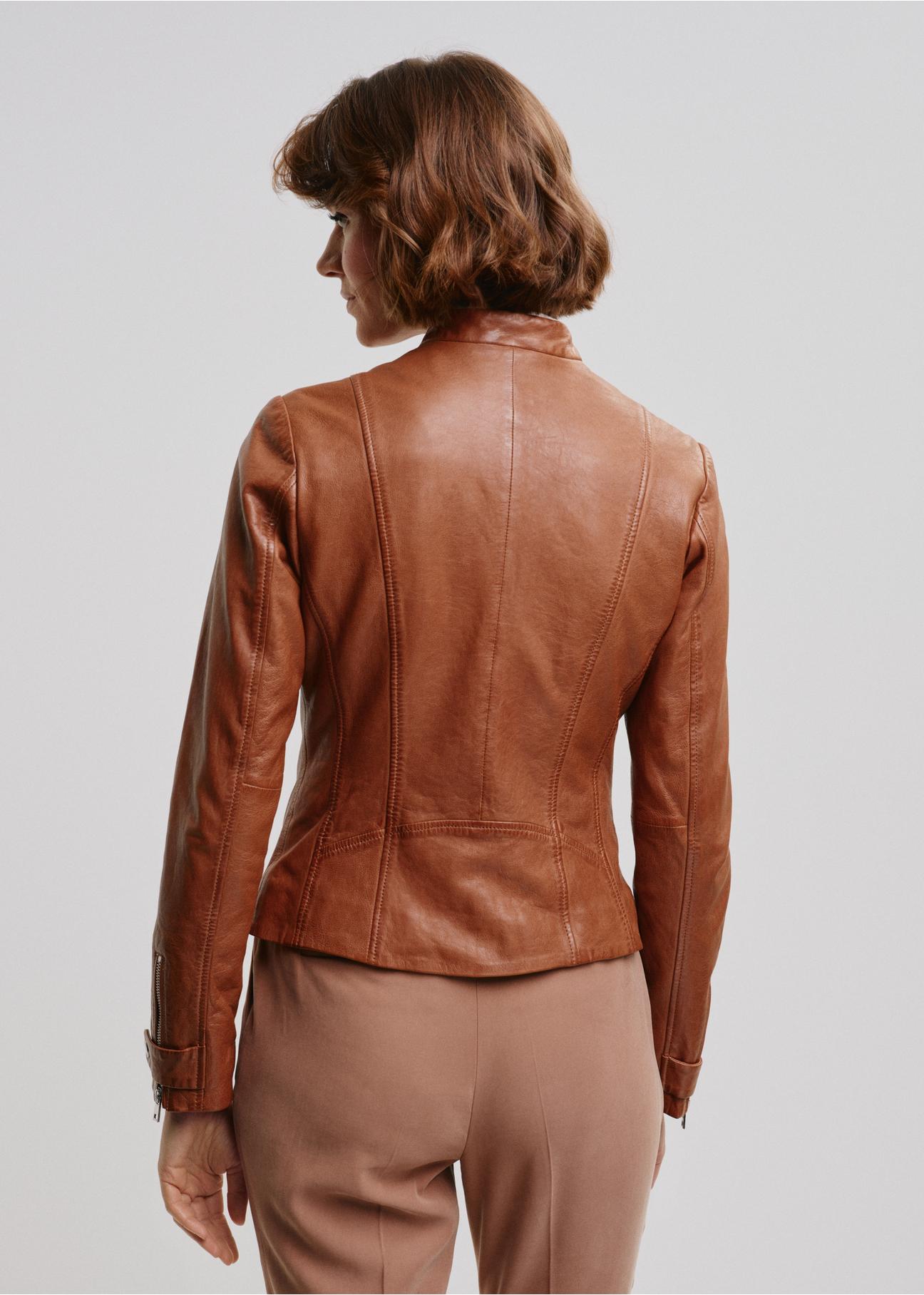 Cognac leather jacket for women KURDS-0473-1352(W24)-03