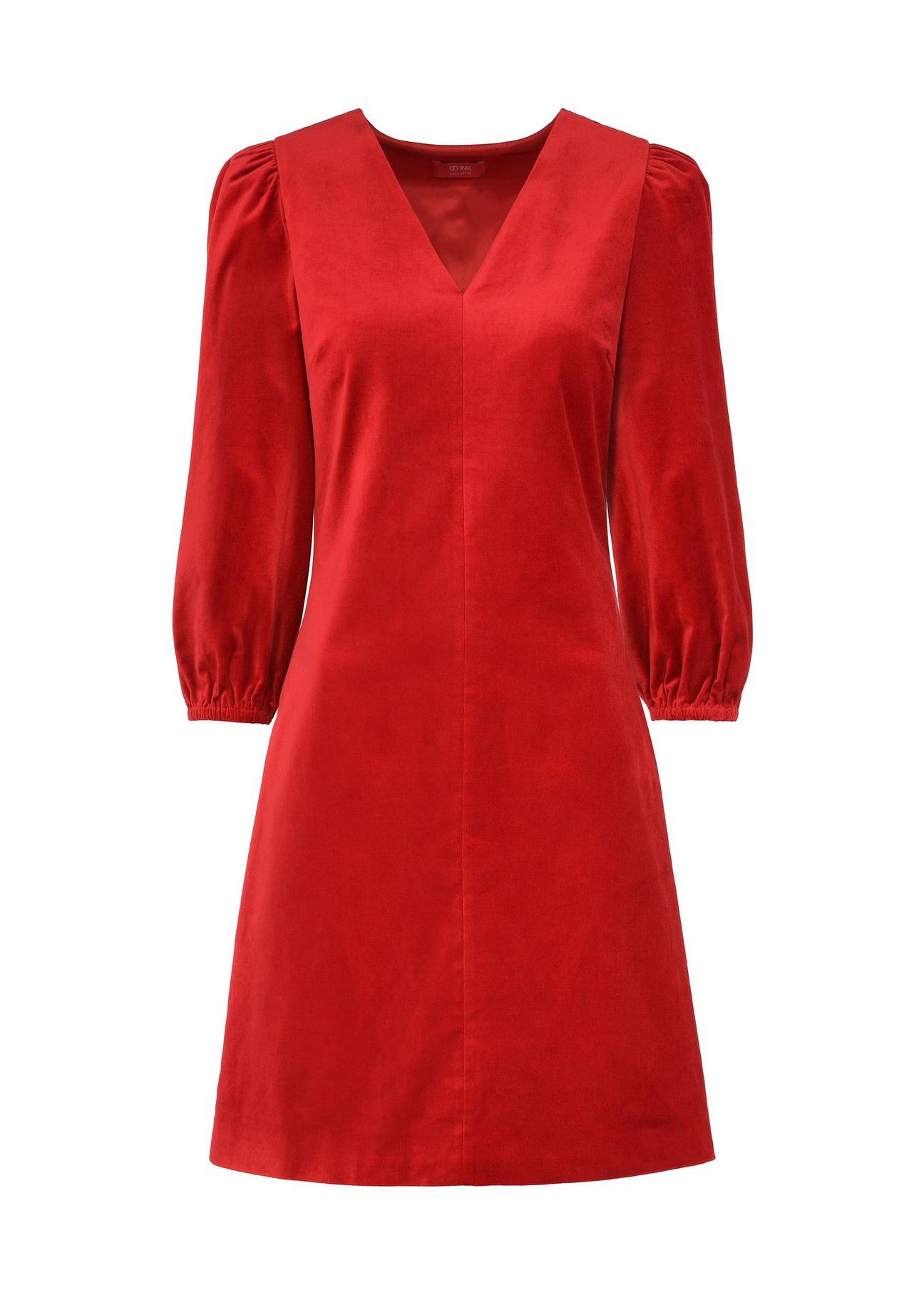 Red trapeze dress with puff sleeves SUKDT-0212-42(Z24)