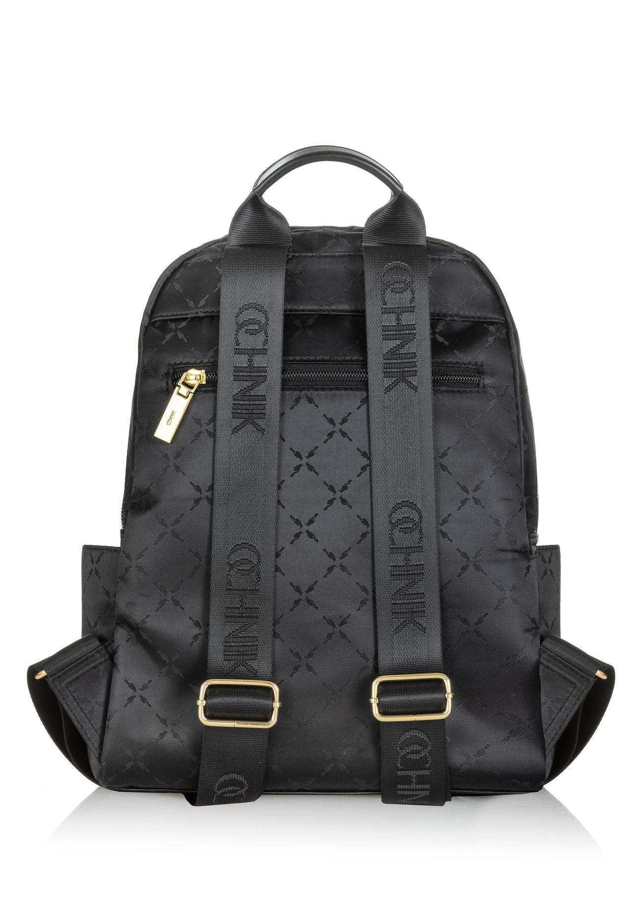 Black women's backpack with monogram TOREN-0255A-99(Z24)-04