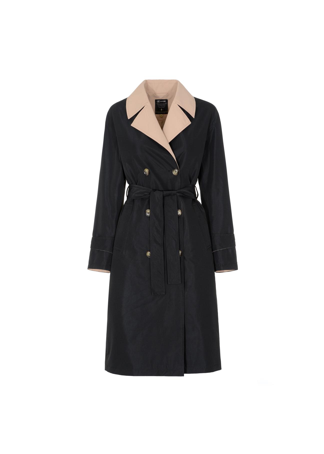 Women's double-breasted coat with belt KURDT-0368-98(W23)-03