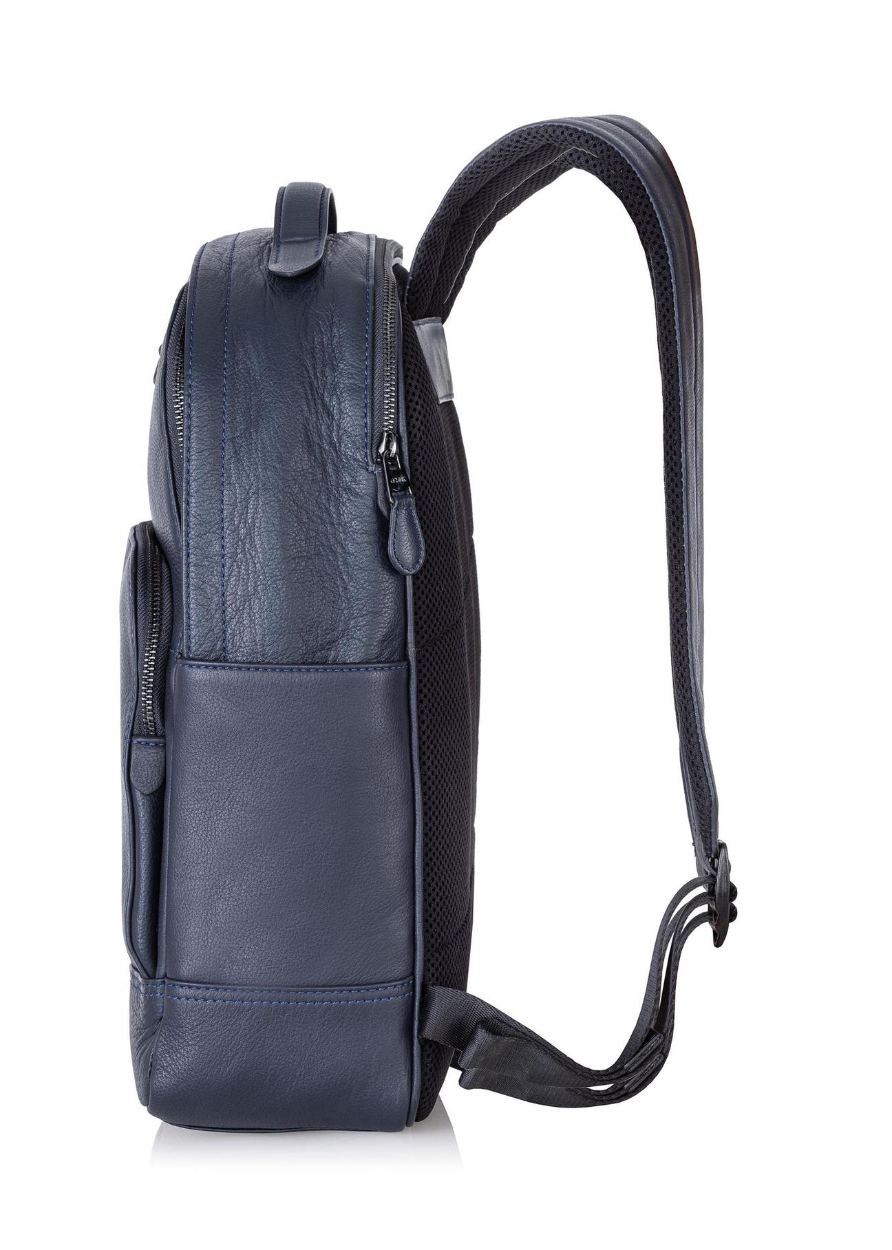 Navy blue leather men's backpack PLCMS-0018-69(W24)-02