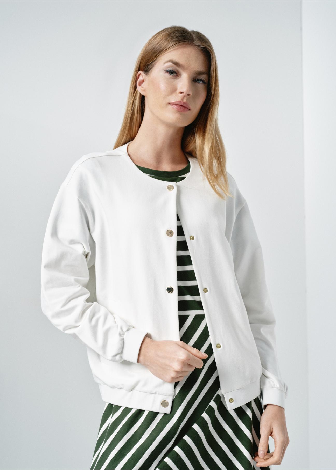 Cream button-up women's hoodless sweatshirt BLZDT-0096-12(W24)-02