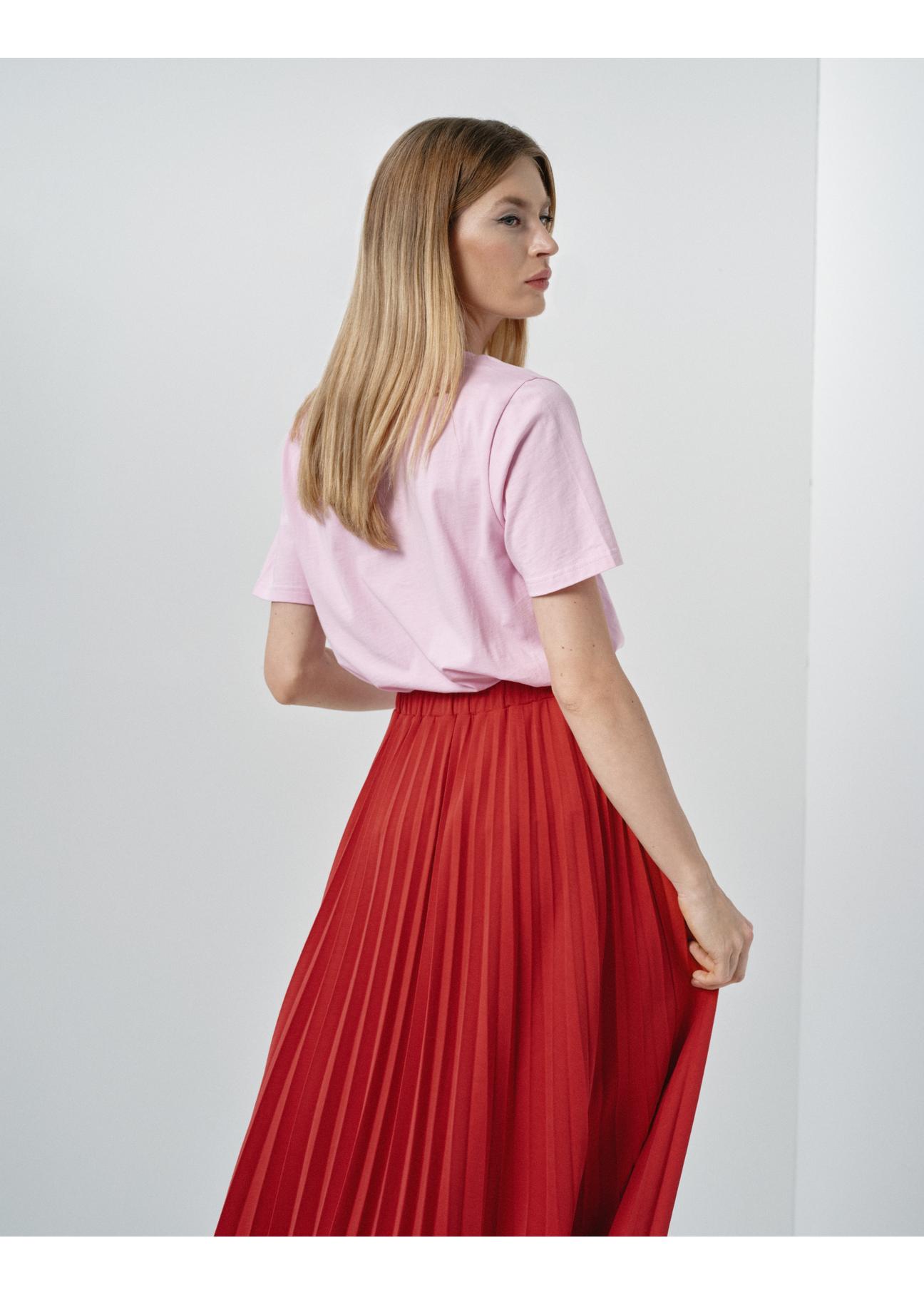 Long red pleated skirt SPCDT-0089-42(W24)-02