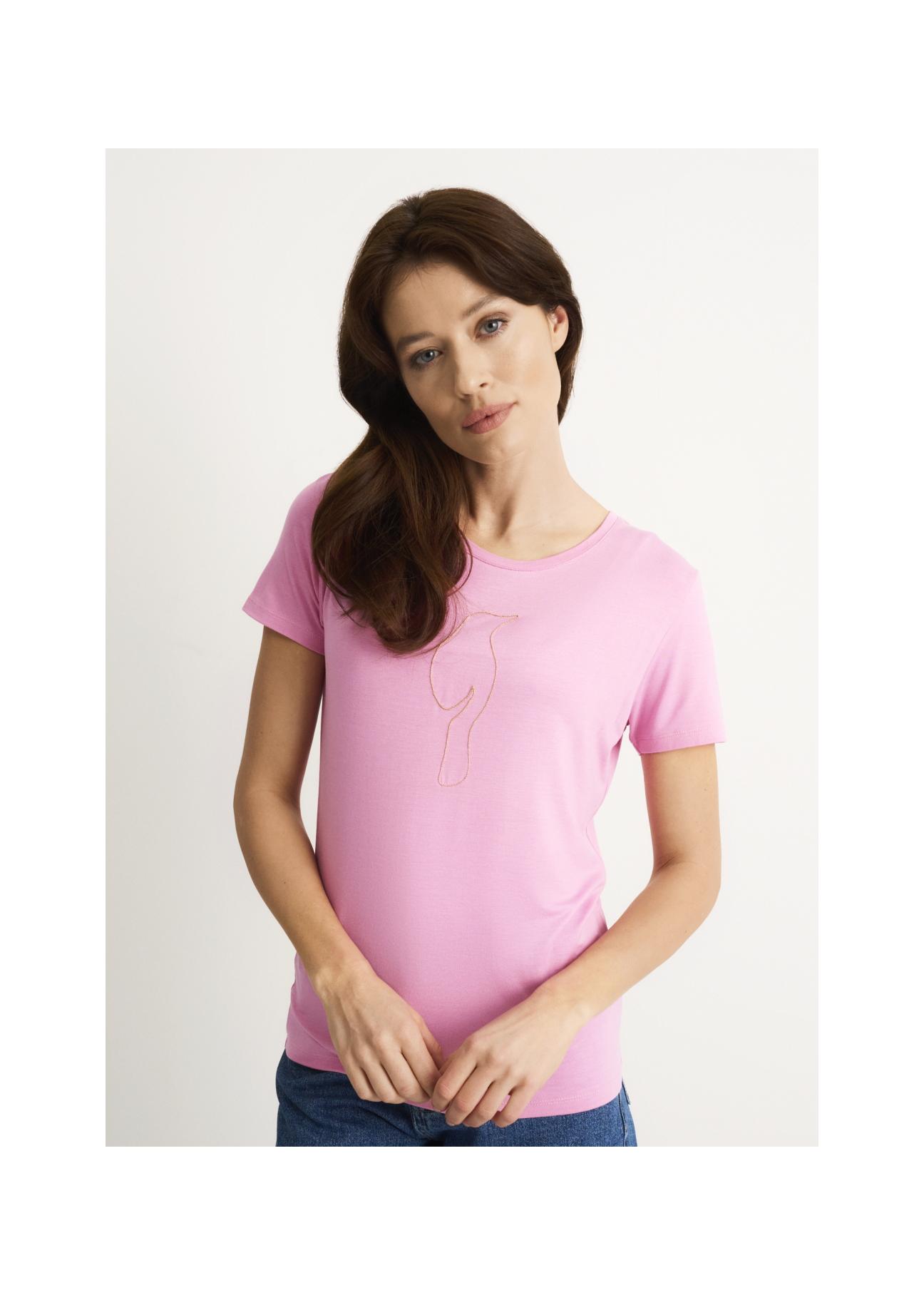 Pink Women's T-shirt with oriole TSHDT-0086-31(W22)-01