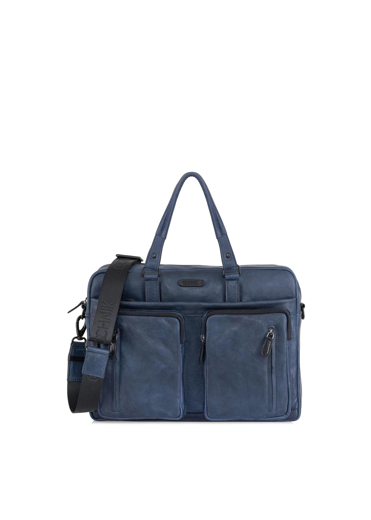 Men's navy blue leather bag TORMS-0046N-69(Z24)-01