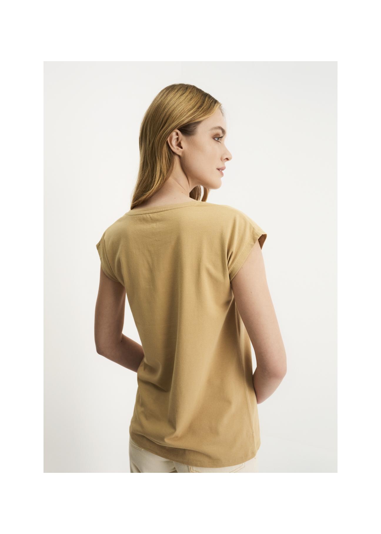 Beige Women's V-neck T-shirt TSHDT-0083-80(W22)-04