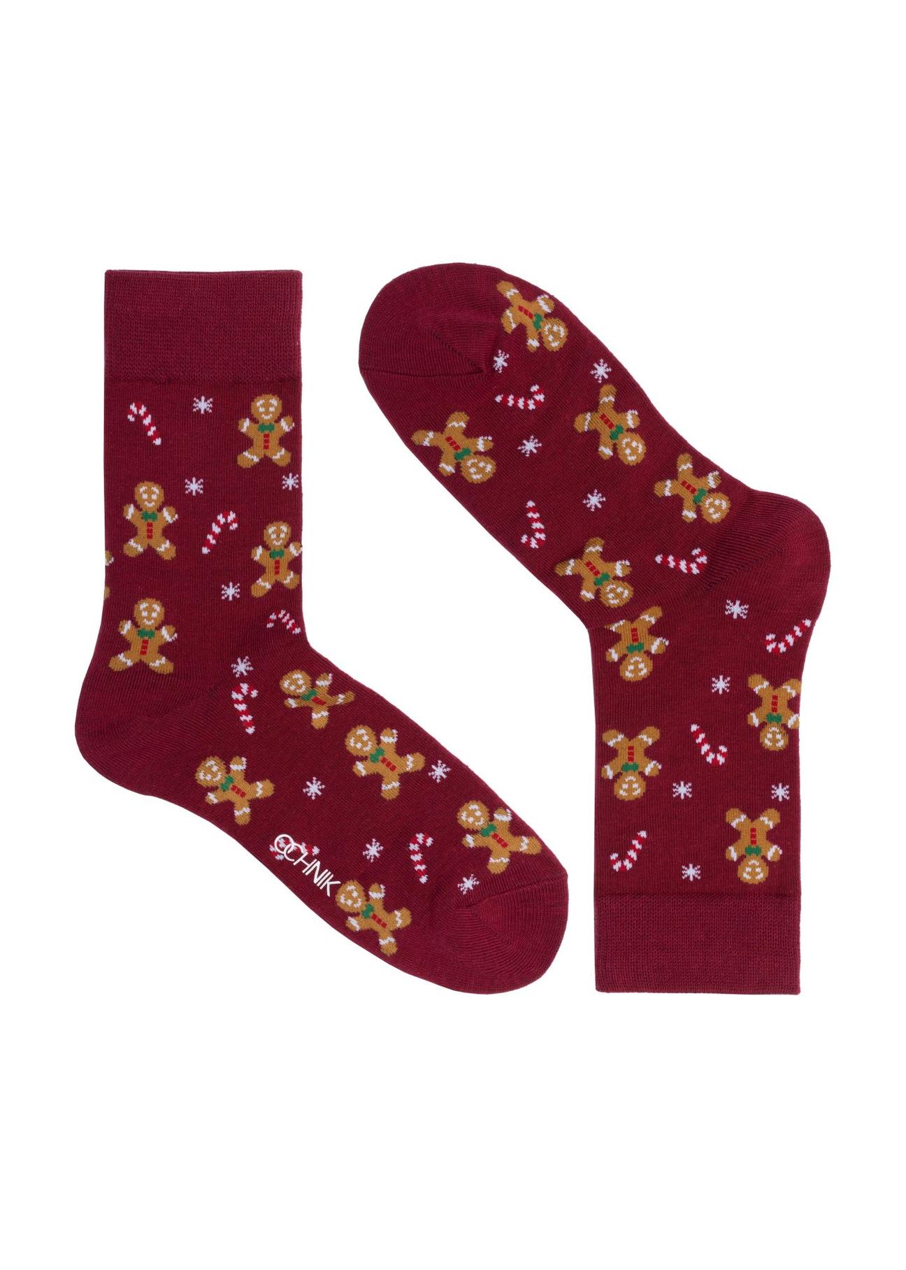 Men's maroon Christmas socks SKAMT-0183-49(Z24)-01