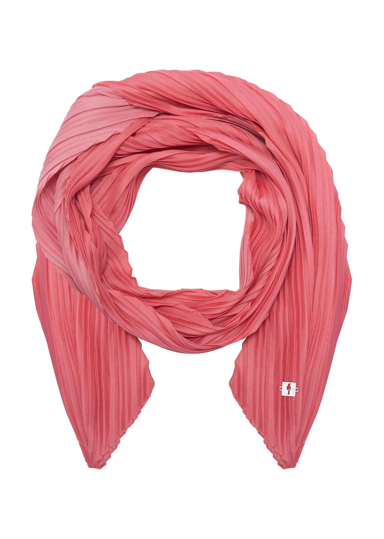 Pink women's scarf with crinkle SZADT-0157-31(W23)-04