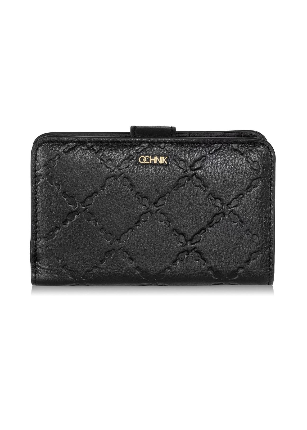 Black leather women's wallet with embossing PORES-0886-99(Z23)-01