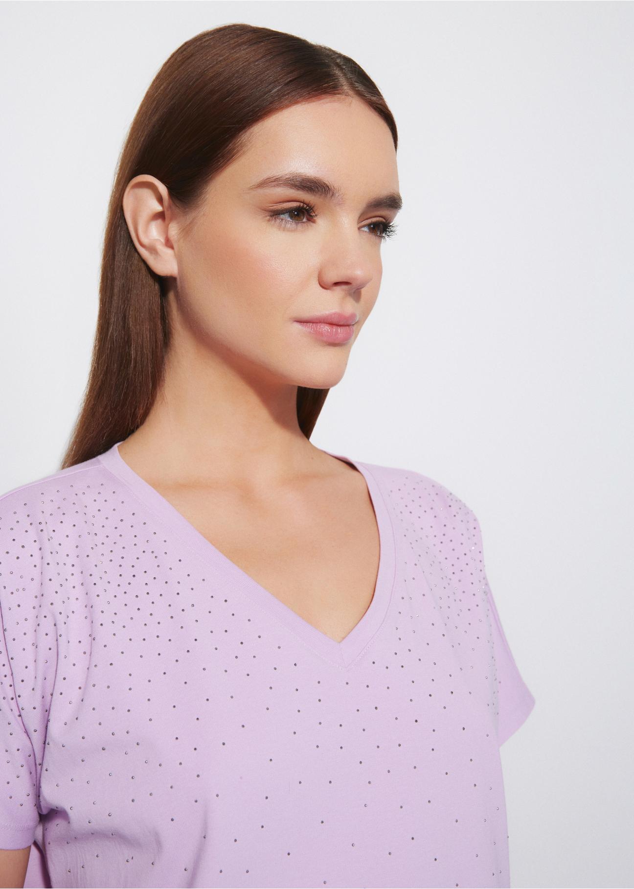 Women's purple T-shirt with sequins TSHDT-0113-72(W23)-03