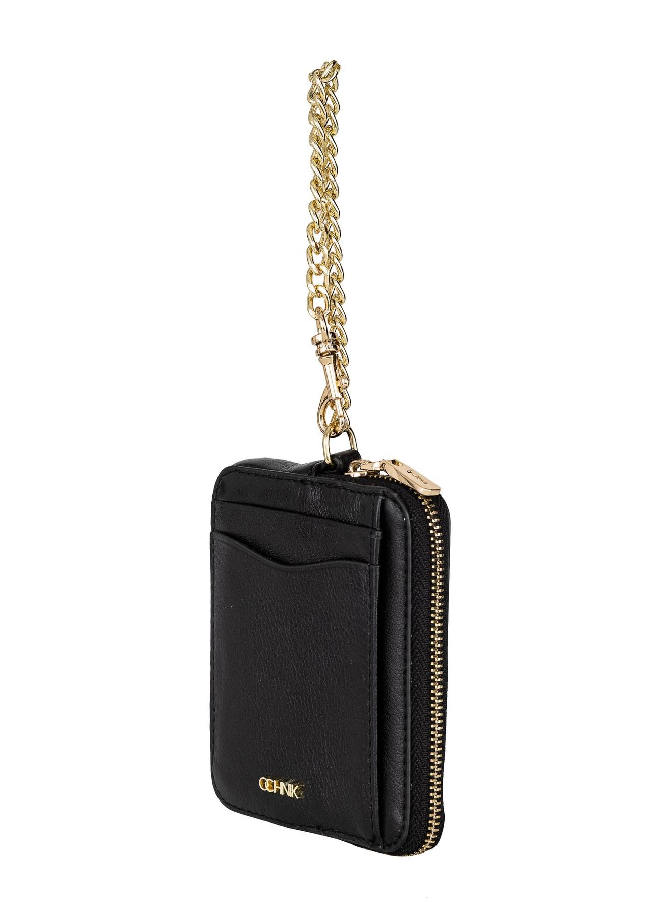 Small black leather wallet with chain PORES-0885-99(Z23)-02