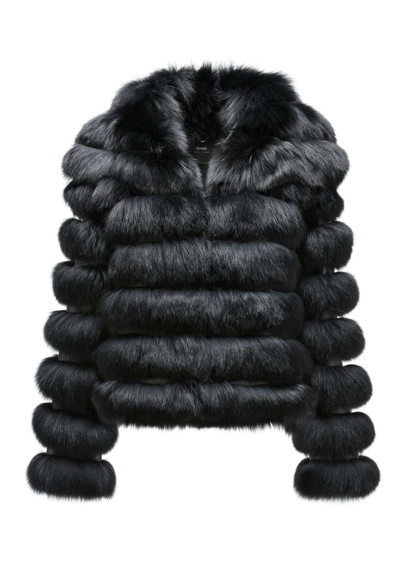 Black women's fur coat with collar FUTDF-0100-4159(Z24)-04