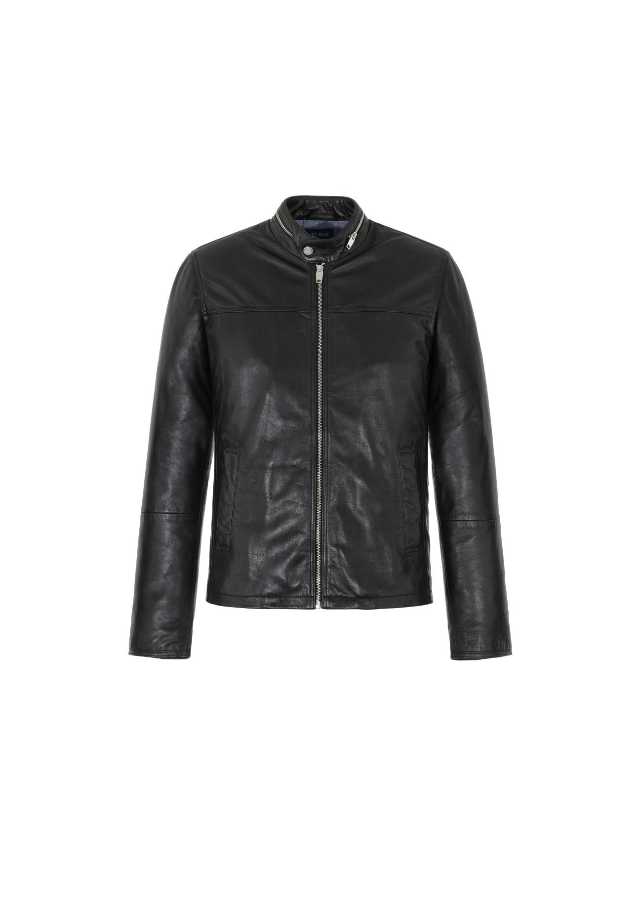 Men's leather jacket with stand-up collar KURMS-0261-5491(KS)-03