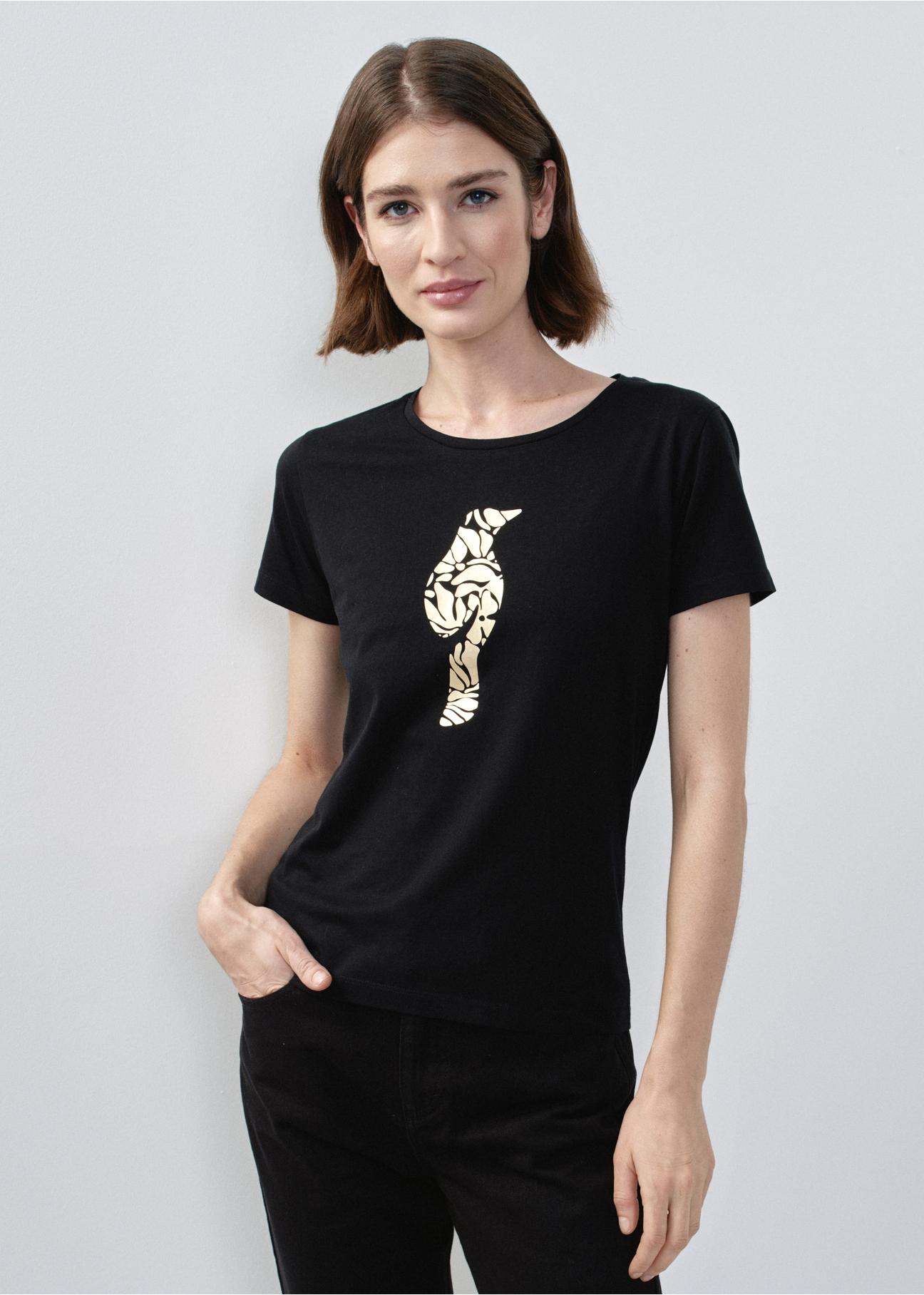 Women's black t-shirt with oriole TSHDT-0124-99(W24)-01