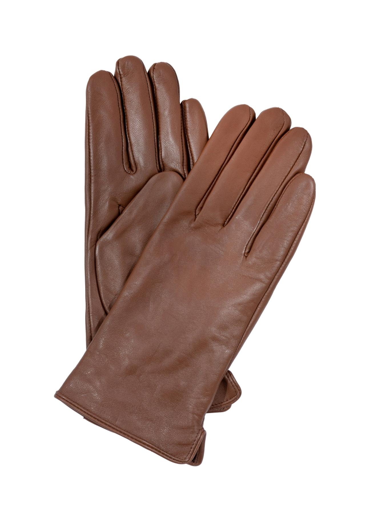 Women's brown leather gloves REKDS-0001-89(Z23)-01