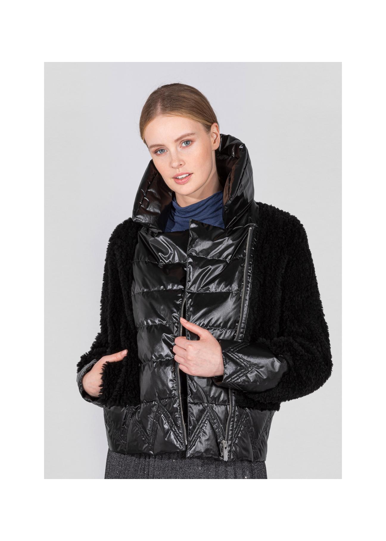 Women's short black wool fur coat FUTDT-0039-99(Z21)-01