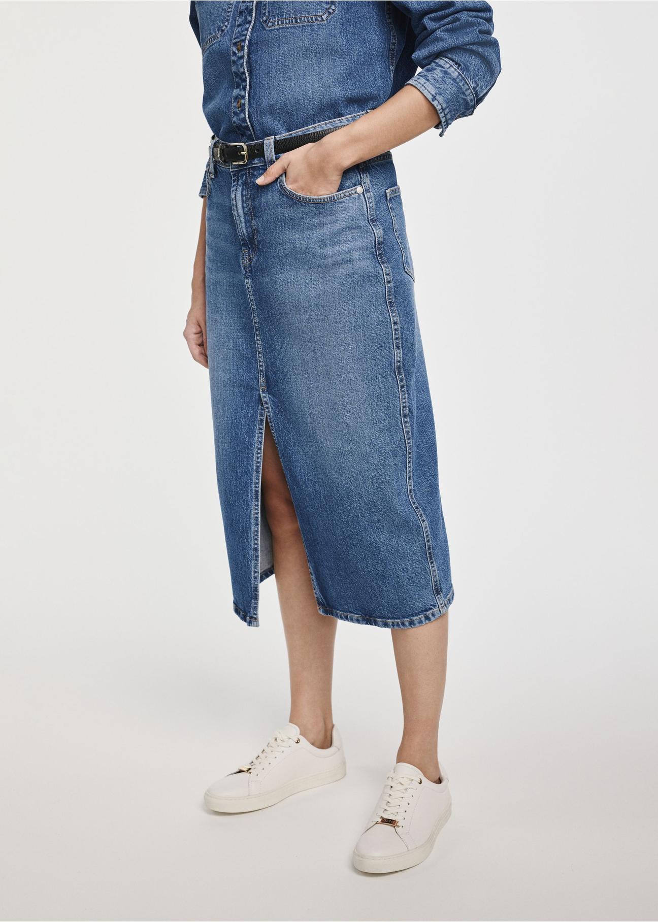 Navy blue denim skirt SPCDT-0102-69(W25)-02