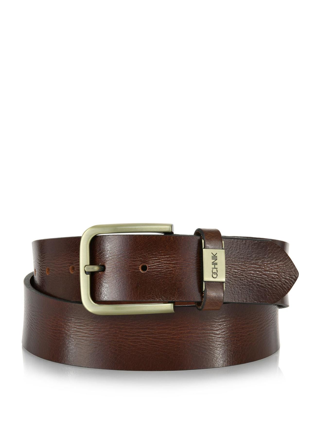 Brown leather men's belt PASMS-0129C-89(W24)-01